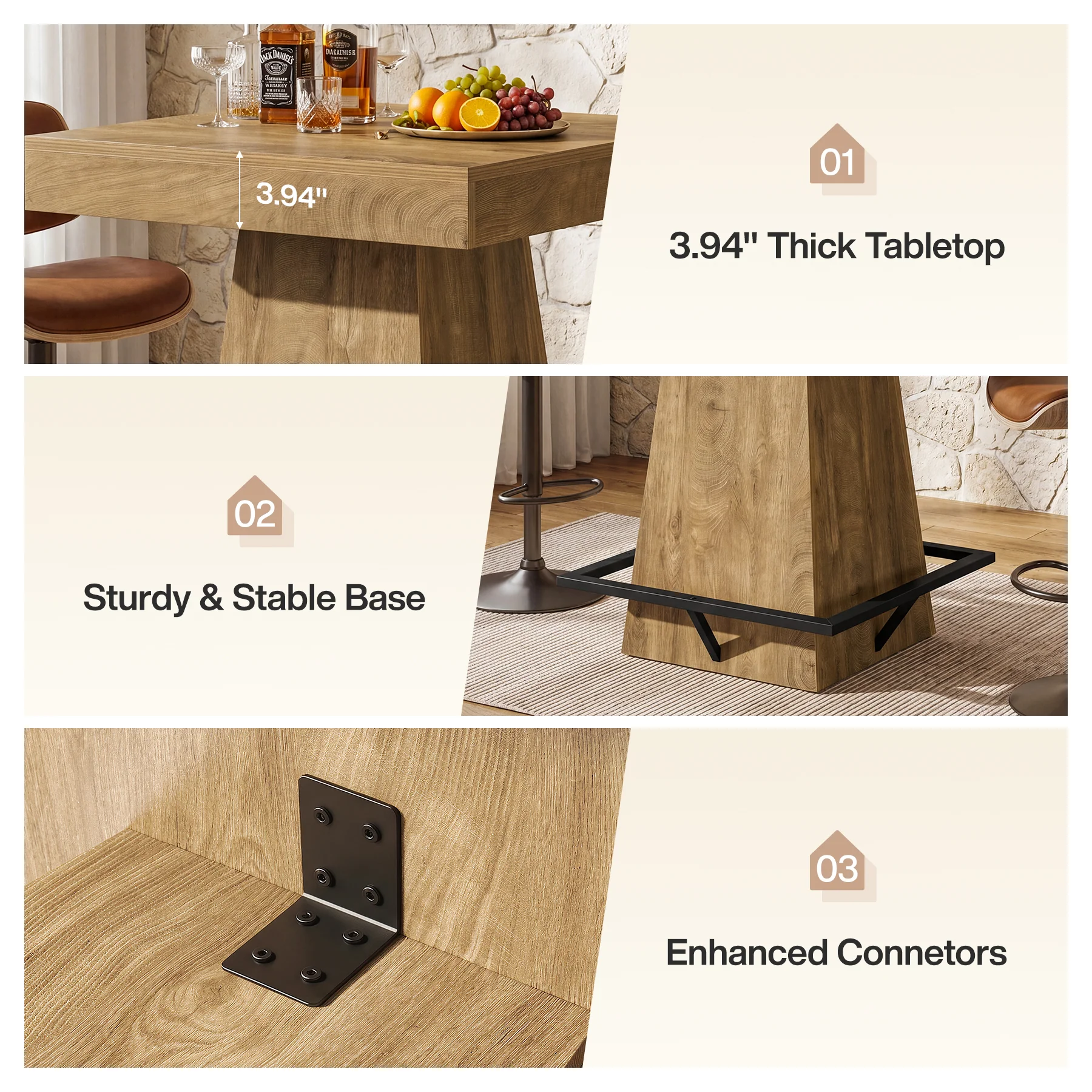 Tribesigns 37.4" Square Bar Table, Pub Table with Footrest for Dining Room - Image 5
