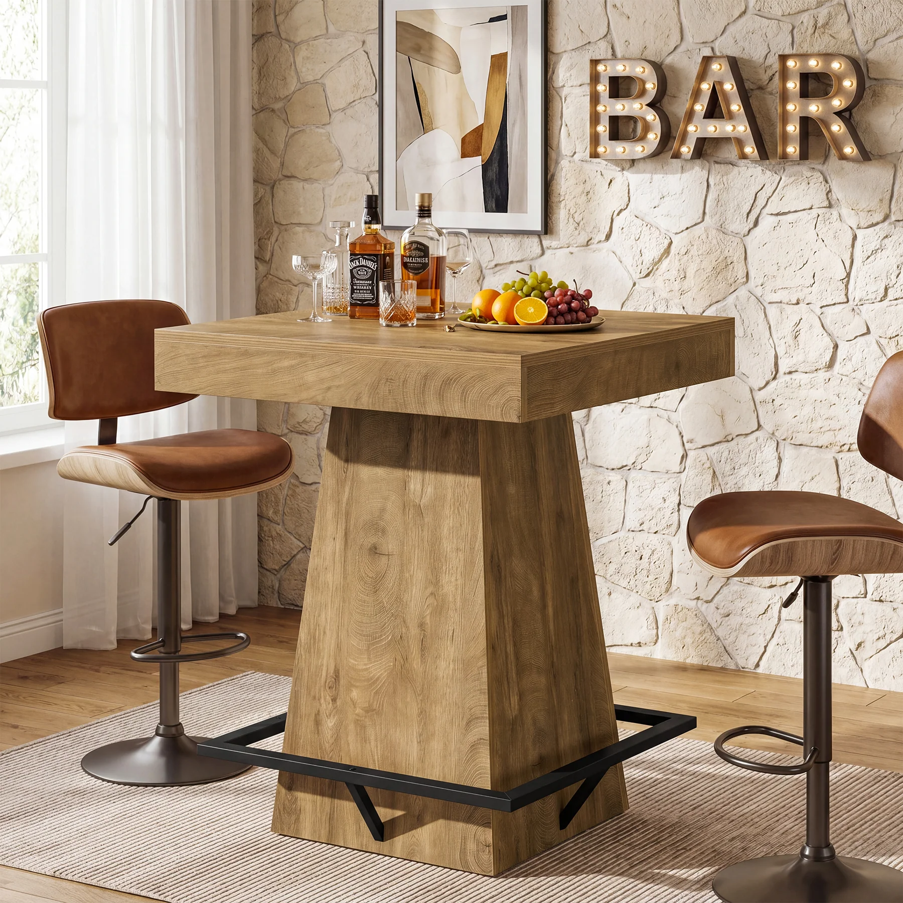 Tribesigns 37.4" Square Bar Table, Pub Table with Footrest for Dining Room - Image 6