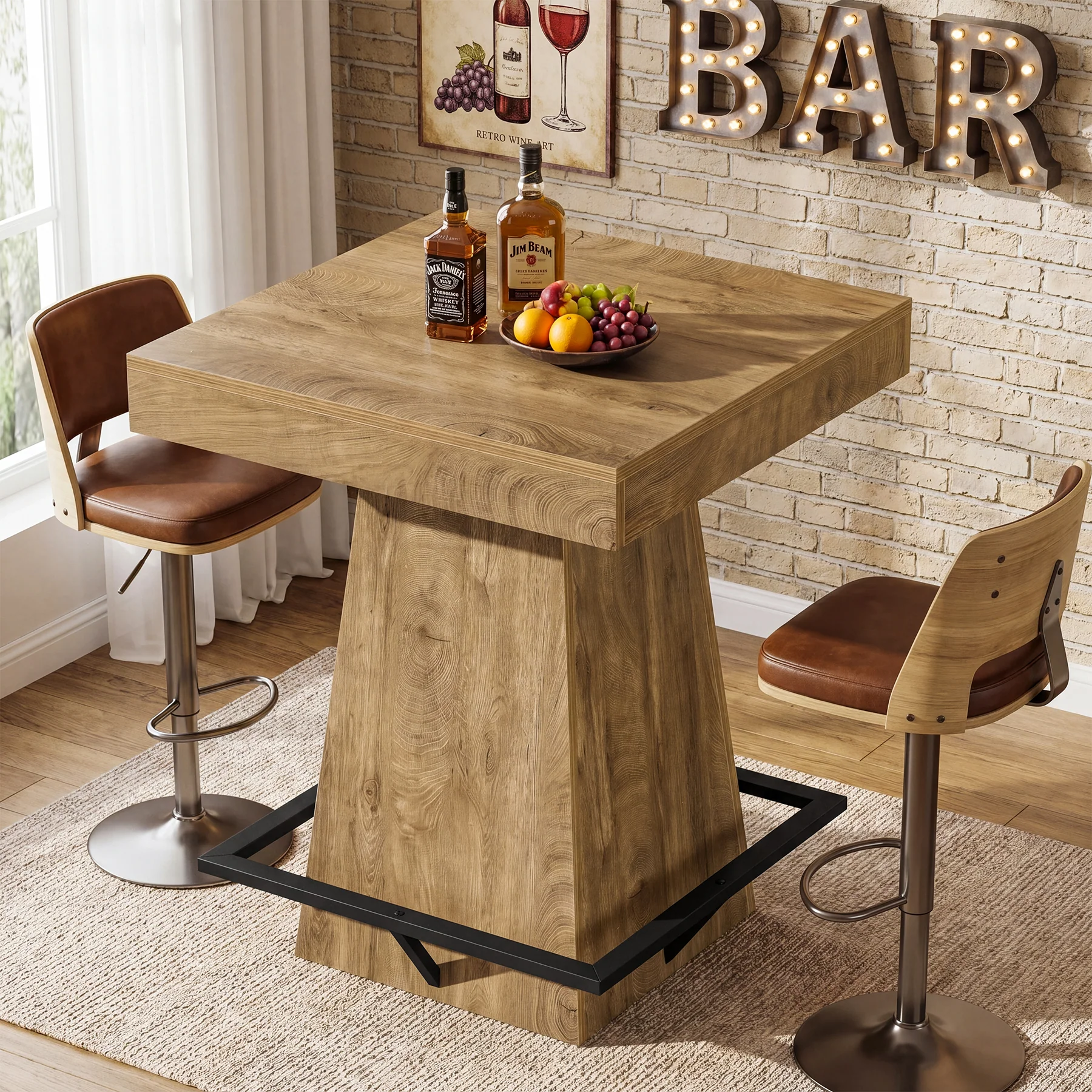 Tribesigns 37.4" Square Bar Table, Pub Table with Footrest for Dining Room - Image 7