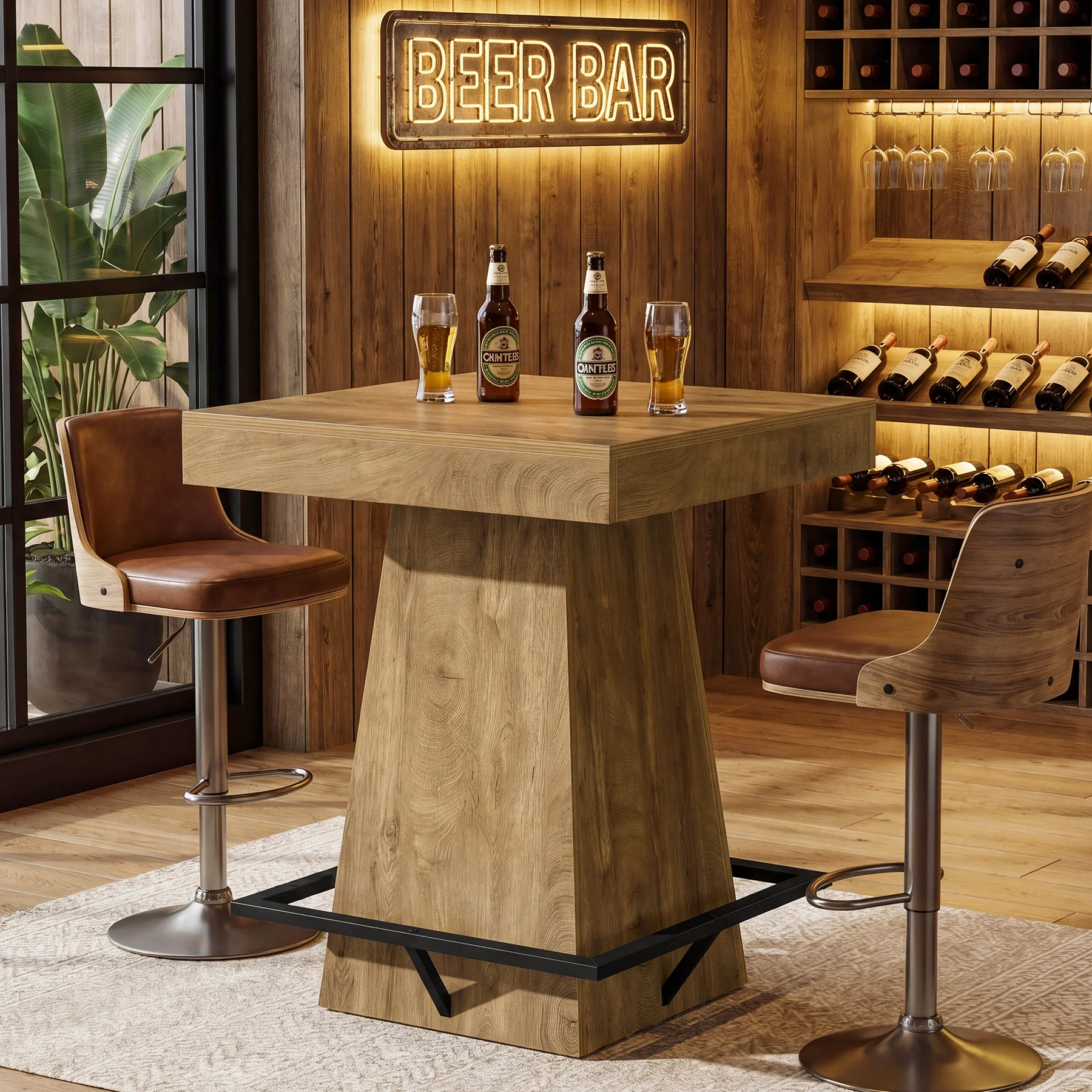 Tribesigns 37.4" Square Bar Table, Pub Table with Footrest for Dining Room - Image 9
