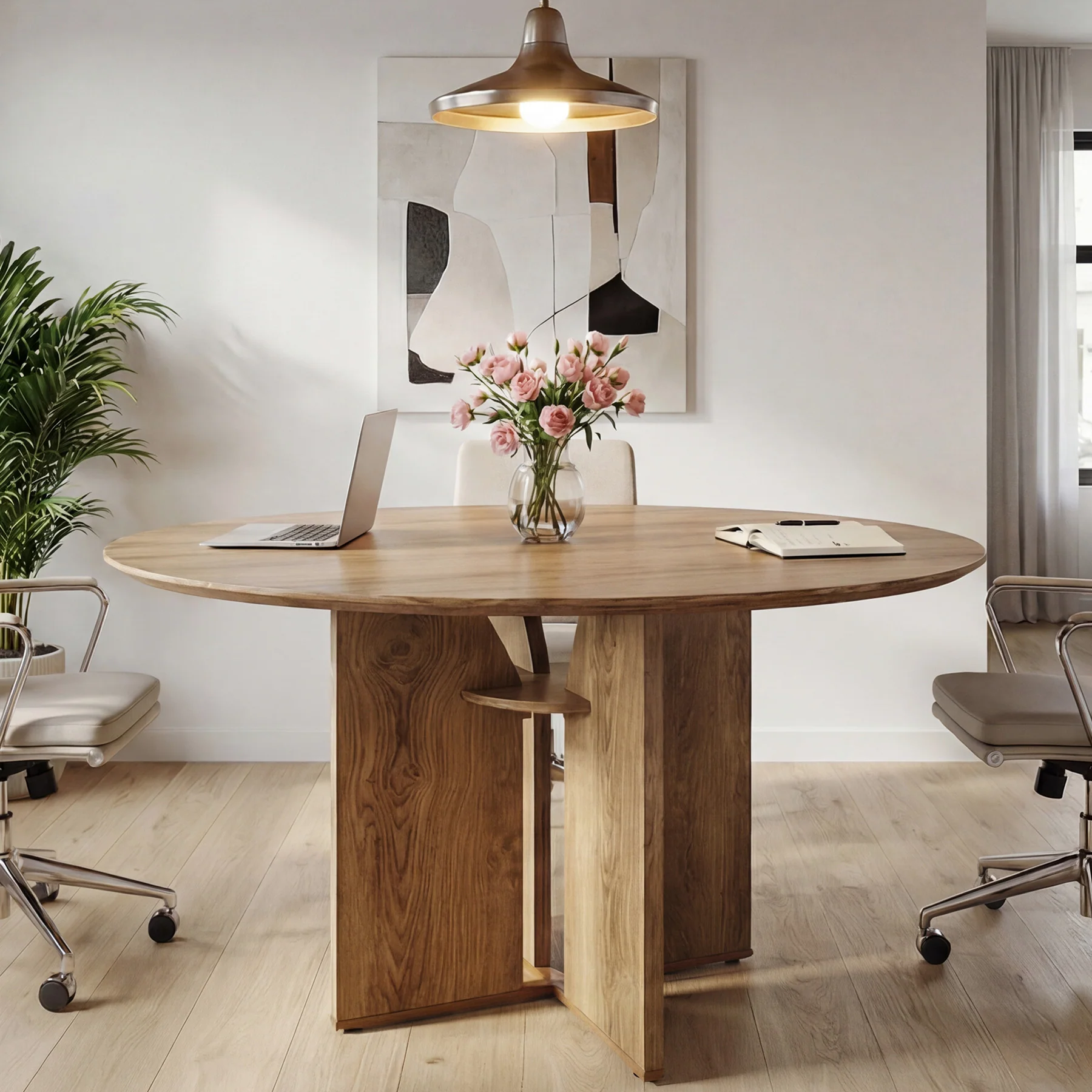 39.37" Conference Table for 4, Round Office Table with Lower Storage Shelf - Image 5