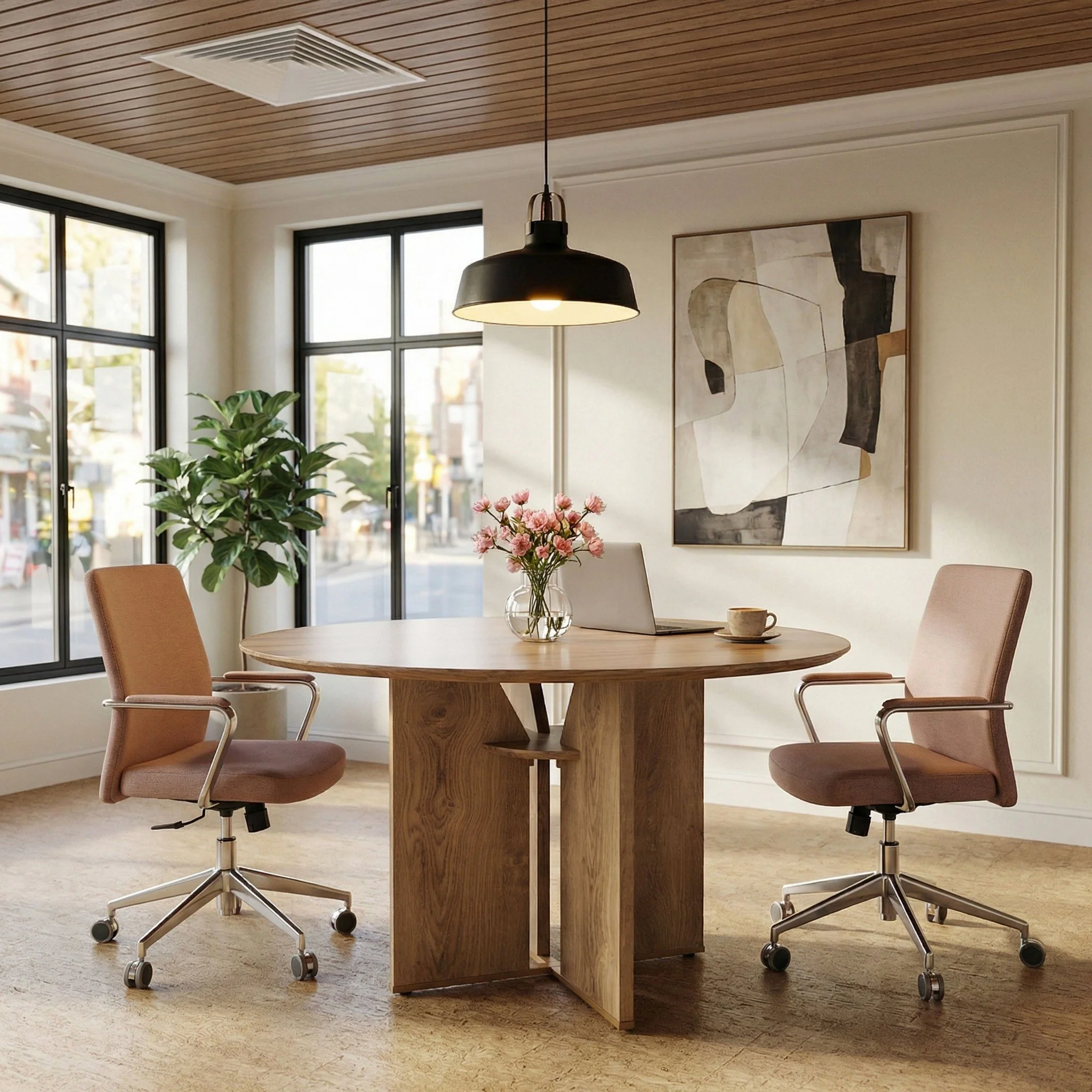 39.37" Conference Table for 4, Round Office Table with Lower Storage Shelf - Image 6