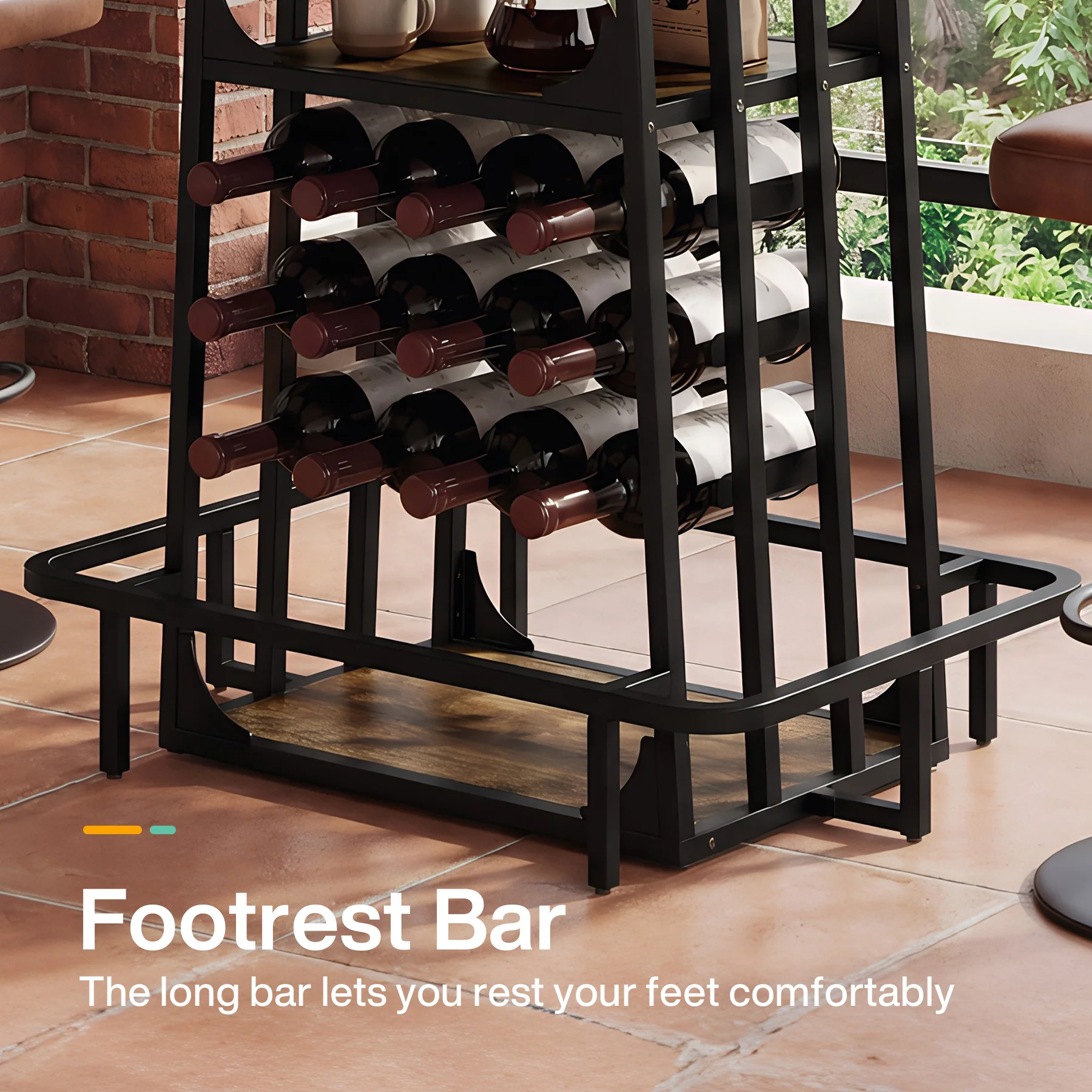 39.4" Bar Table with Storage, 3-Tier Counter Height Pub Table with Glass Holder & Wine Rack - Image 8