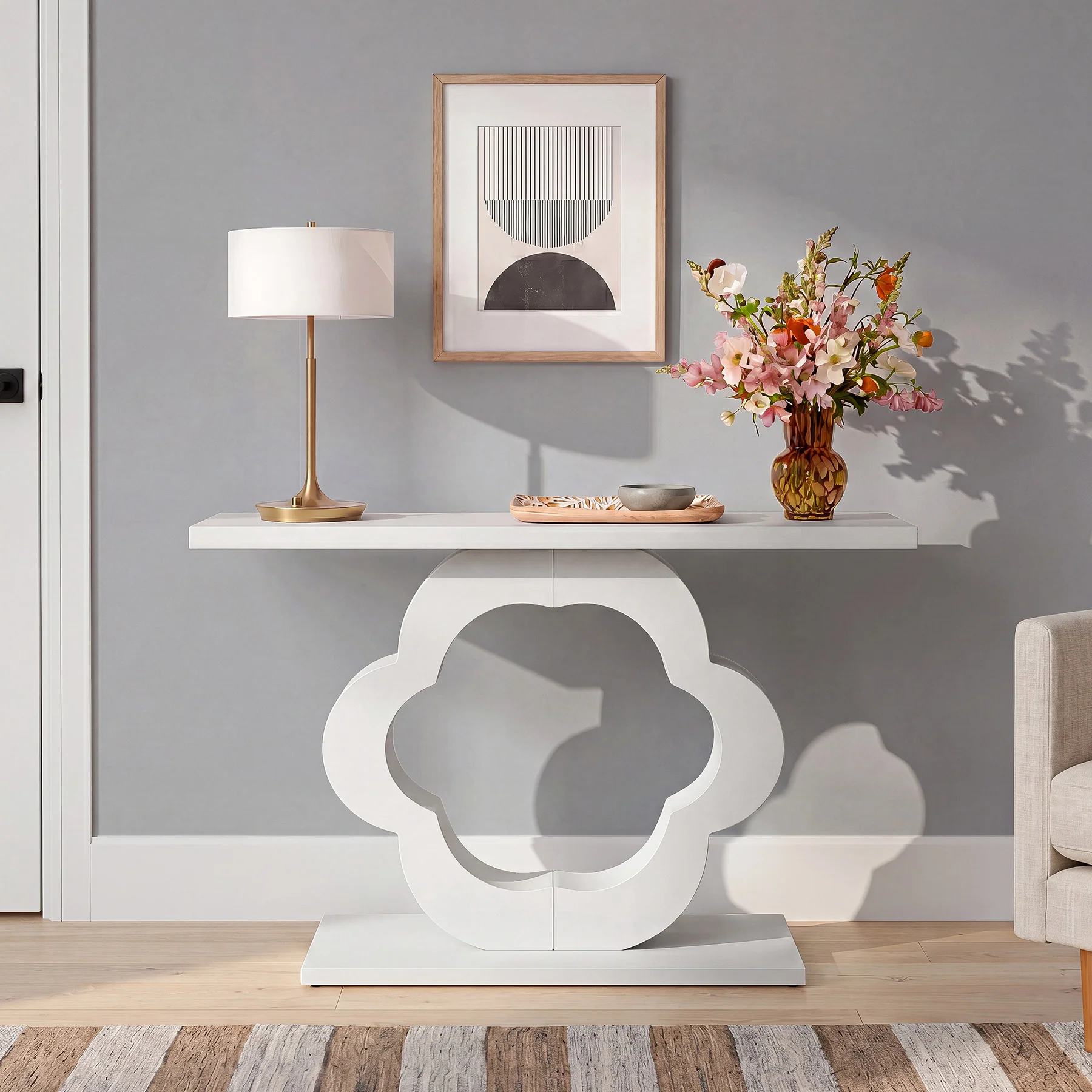39.4" Console Table, Modern Entryway Sofa Table with Flower Cutout Base - Image 4