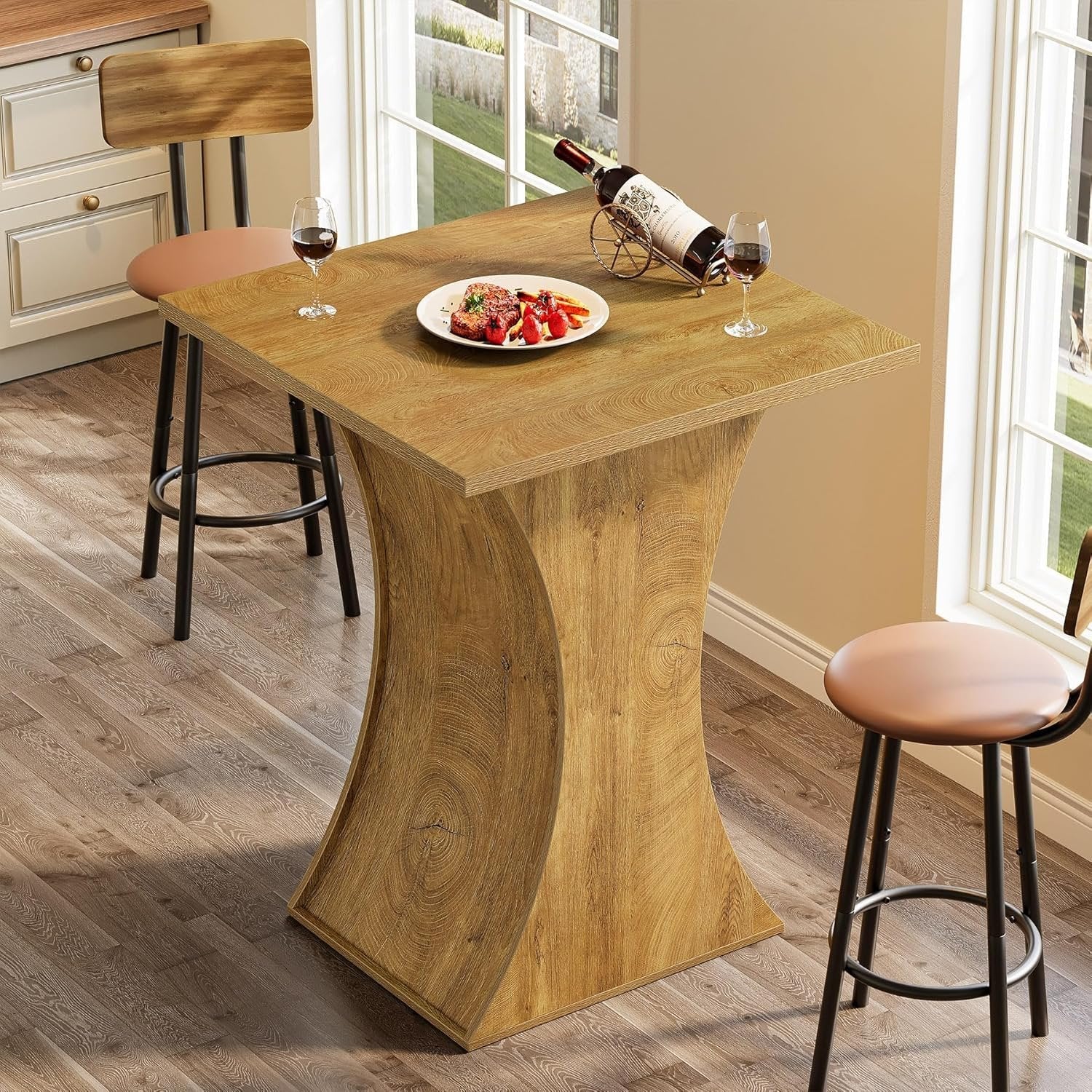 39.4" H Square Bar Table, Farmhouse Pub Cocktail Table with Curved Profile - Image 3
