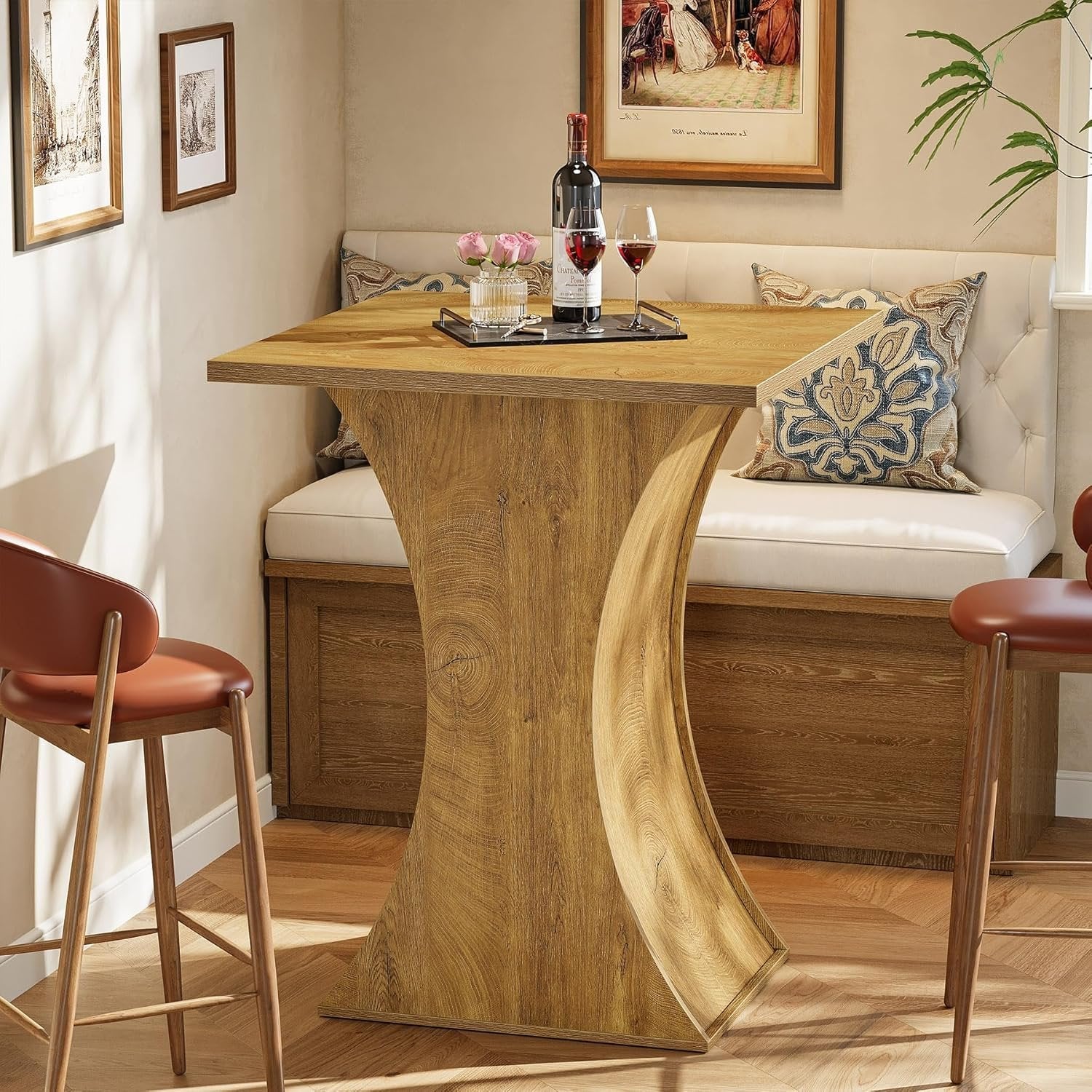 39.4" H Square Bar Table, Farmhouse Pub Cocktail Table with Curved Profile - Image 4