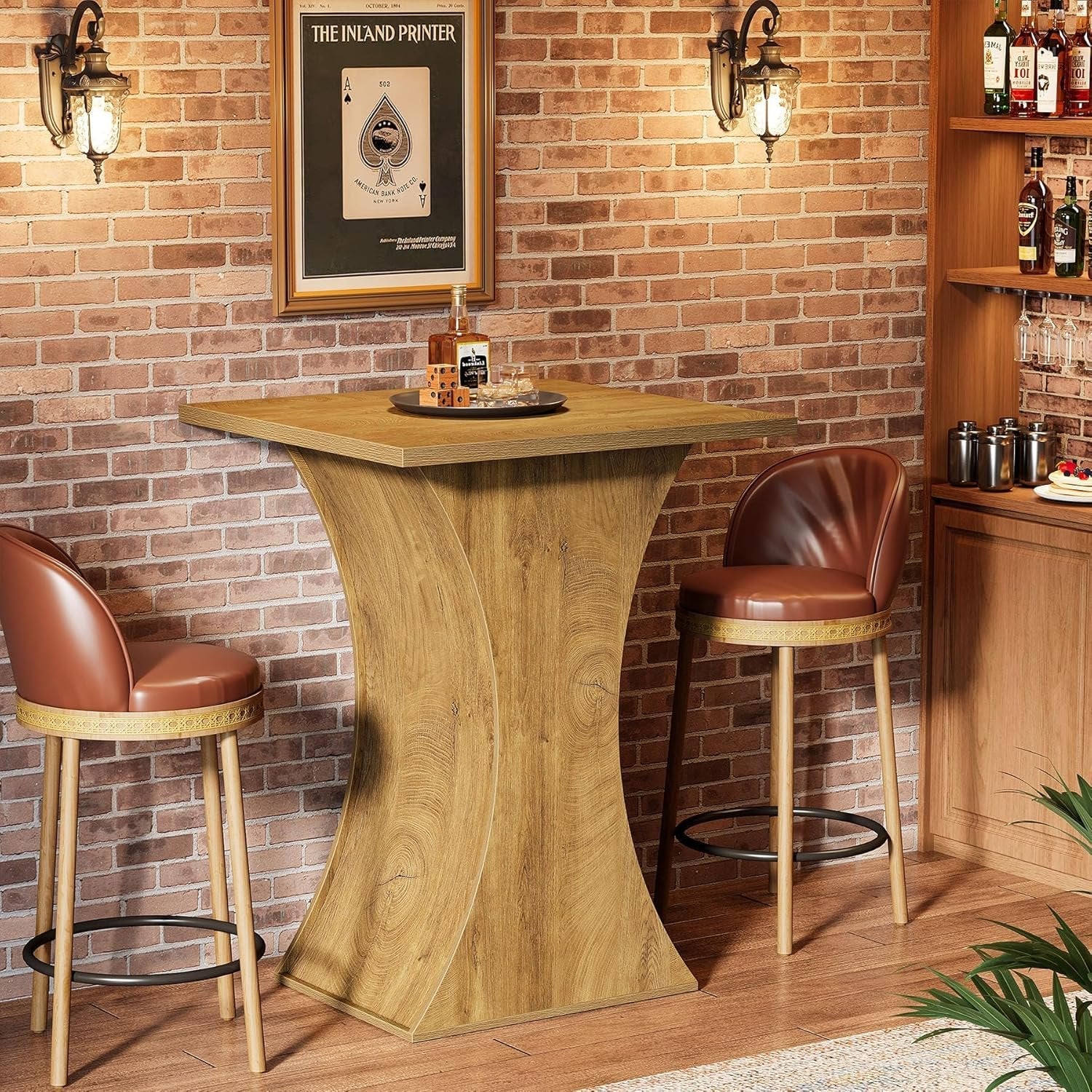 39.4" H Square Bar Table, Farmhouse Pub Cocktail Table with Curved Profile - Image 6