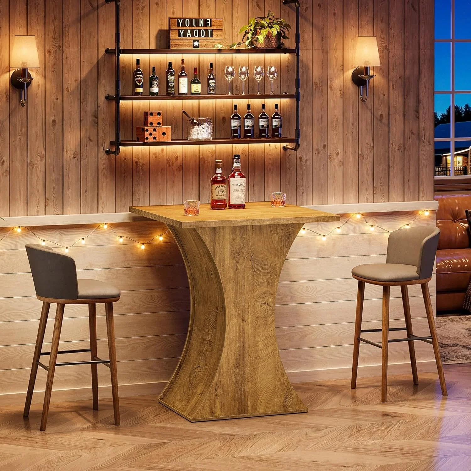 39.4" H Square Bar Table, Farmhouse Pub Cocktail Table with Curved Profile - Image 7