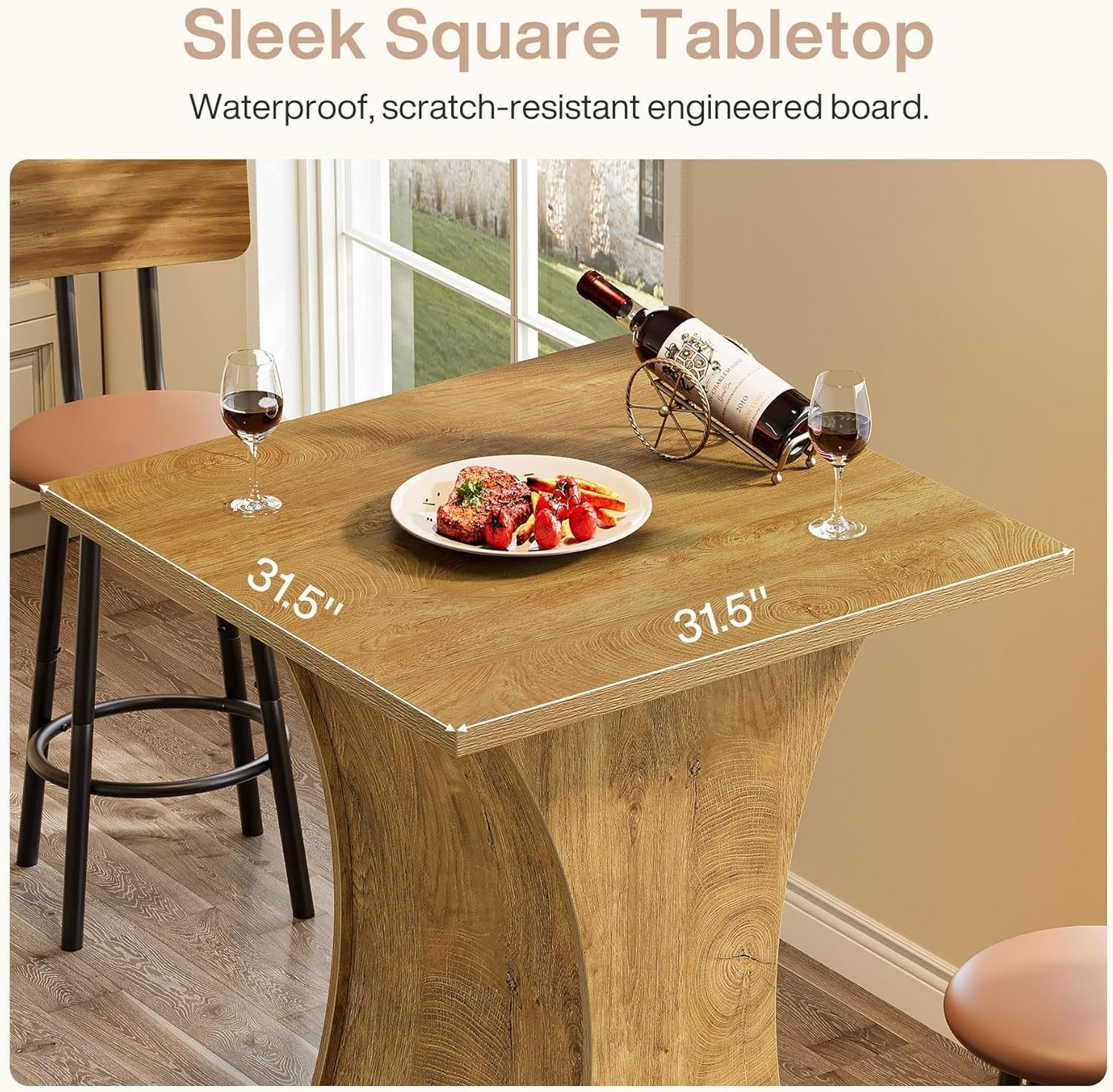39.4" H Square Bar Table, Farmhouse Pub Cocktail Table with Curved Profile - Image 8