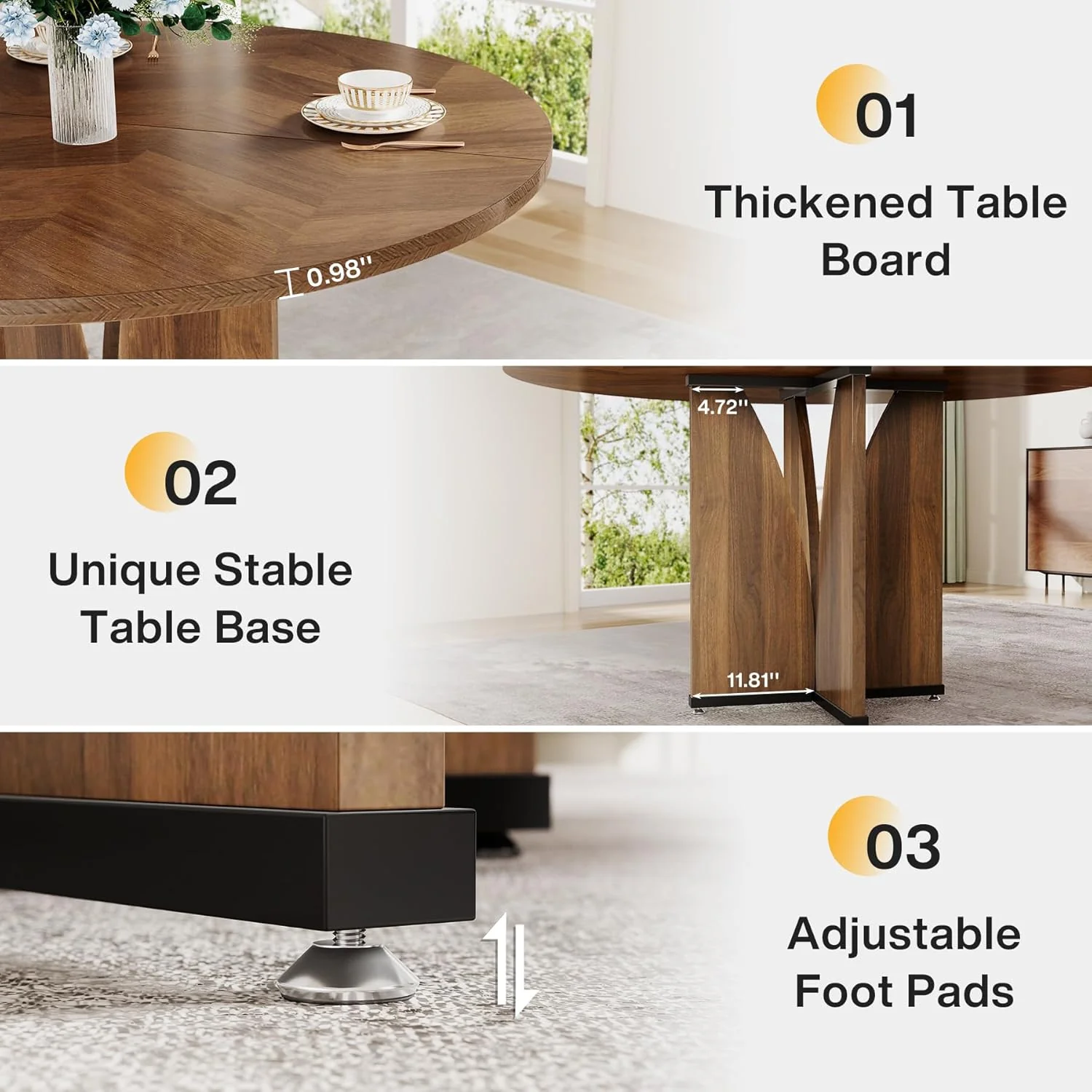 39" Round Dining Table, Farmhouse Kitchen Table for 4 People - Image 7