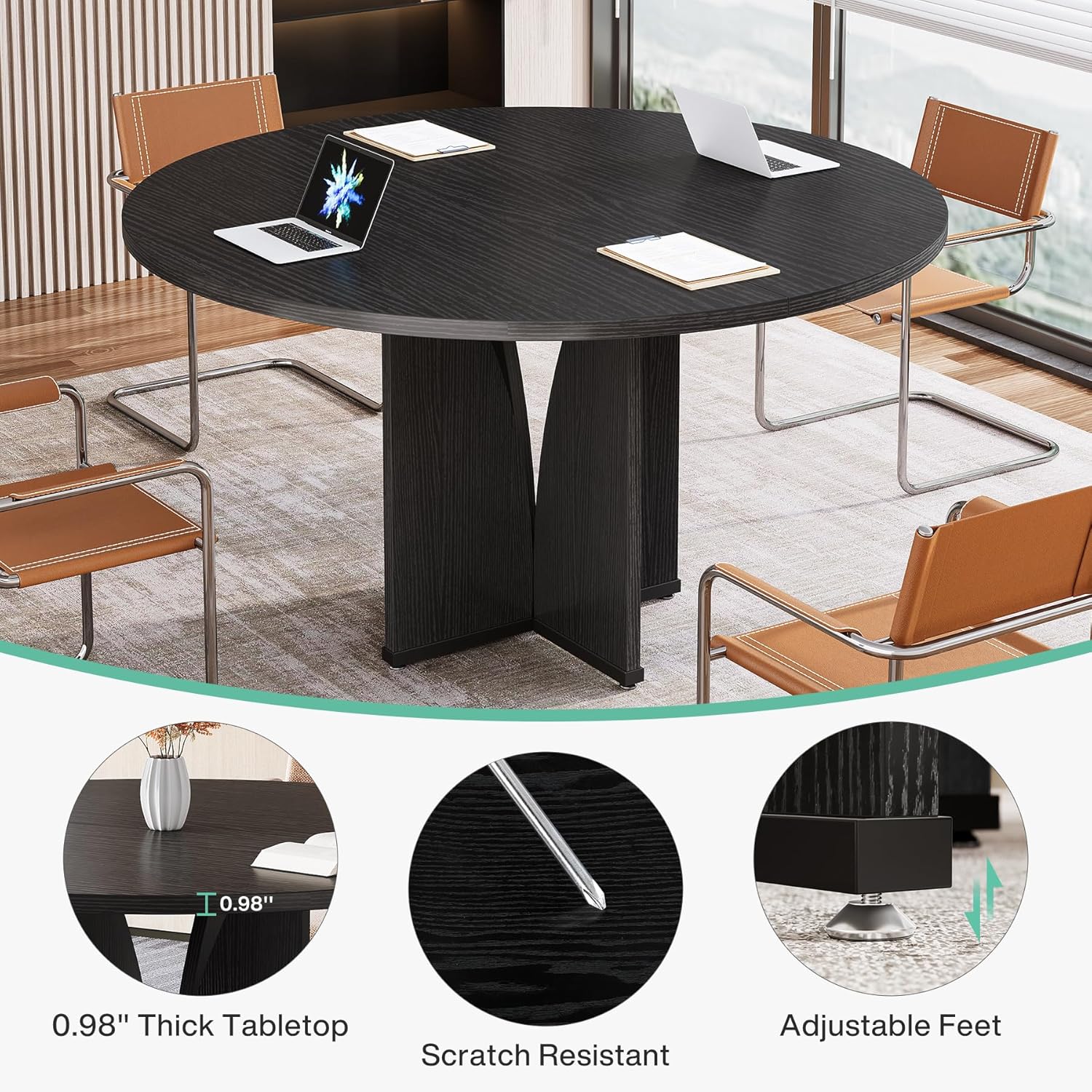 39" Round Conference Table for 4, Multi-Purpose Office Table for Meetings - Image 14