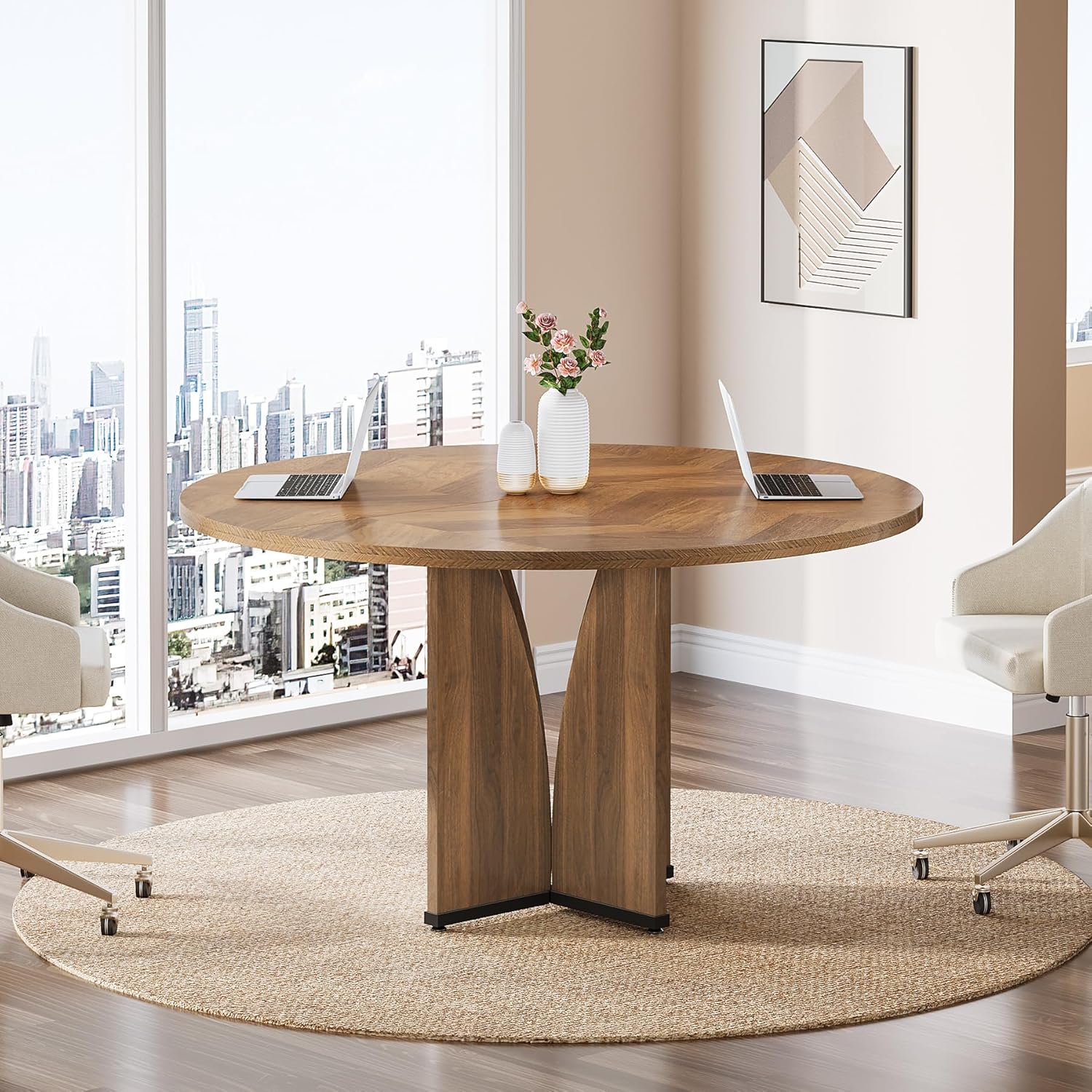 39" Round Conference Table for 4, Multi-Purpose Office Table for Meetings - Image 4