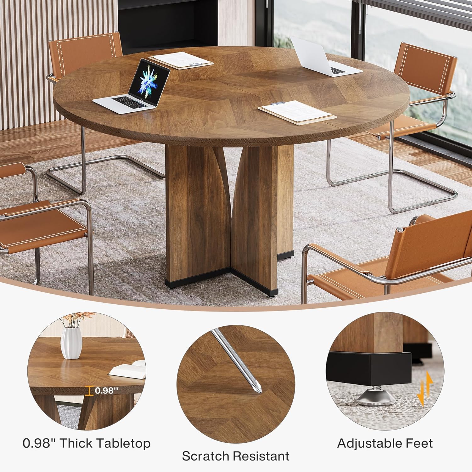 39" Round Conference Table for 4, Multi-Purpose Office Table for Meetings - Image 8