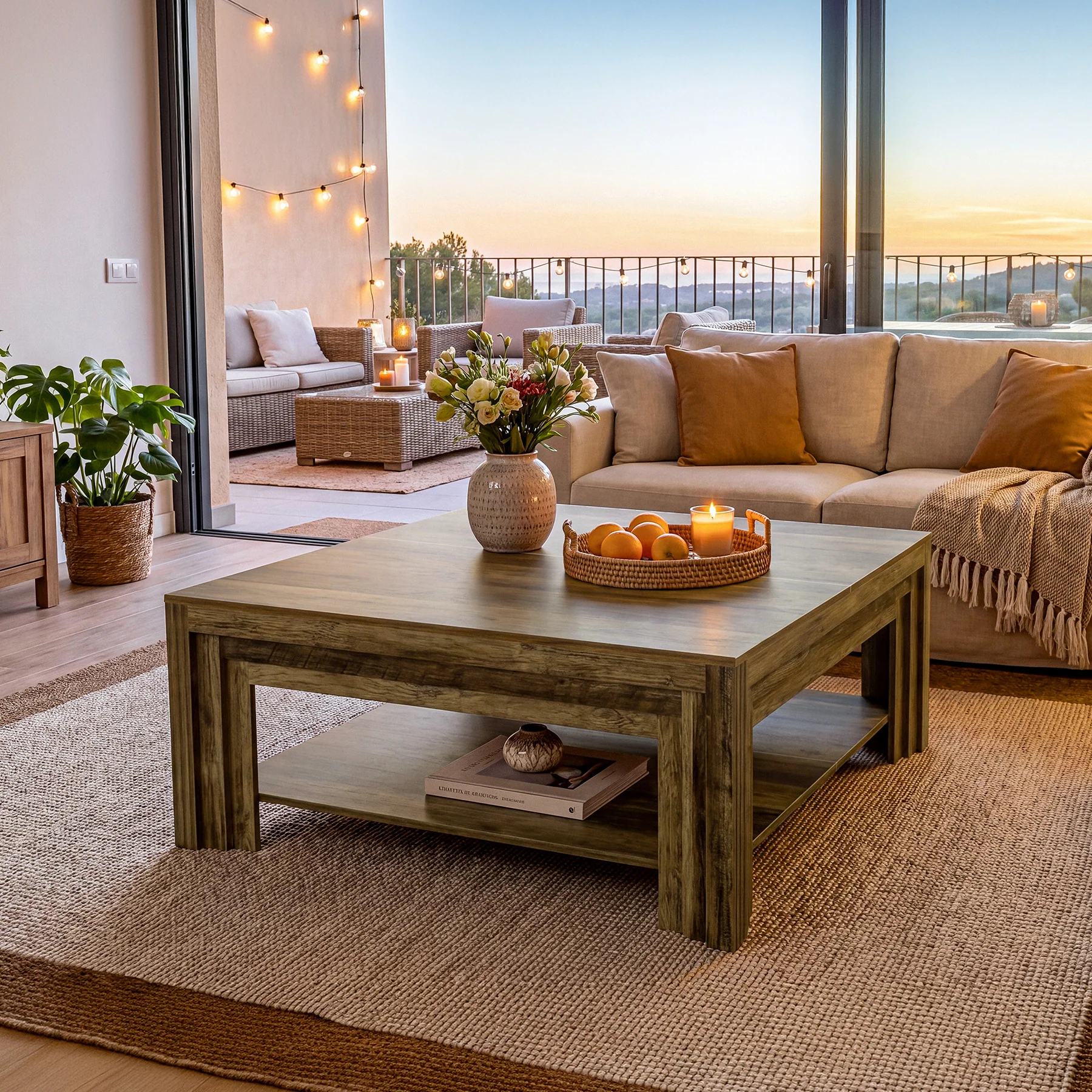Tribesigns 39.37-Inch Square Coffee Table, Farmhouse Center Table with Shelf for Living Room