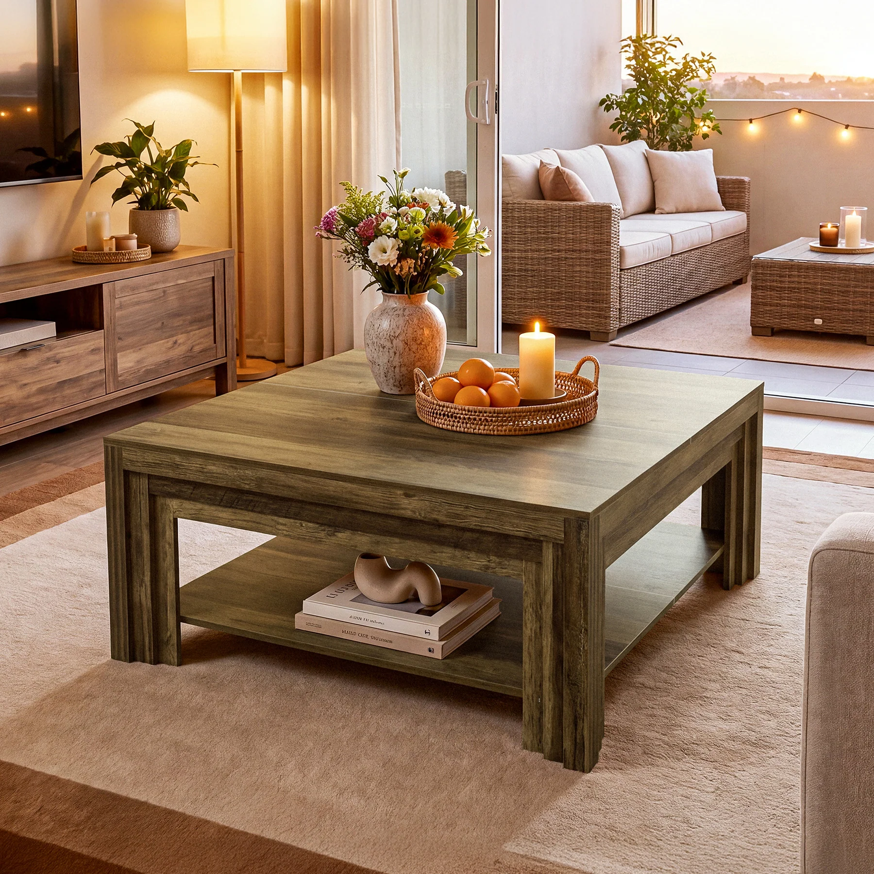 Tribesigns 39.37-Inch Square Coffee Table, Farmhouse Center Table with Shelf for Living Room - Image 11