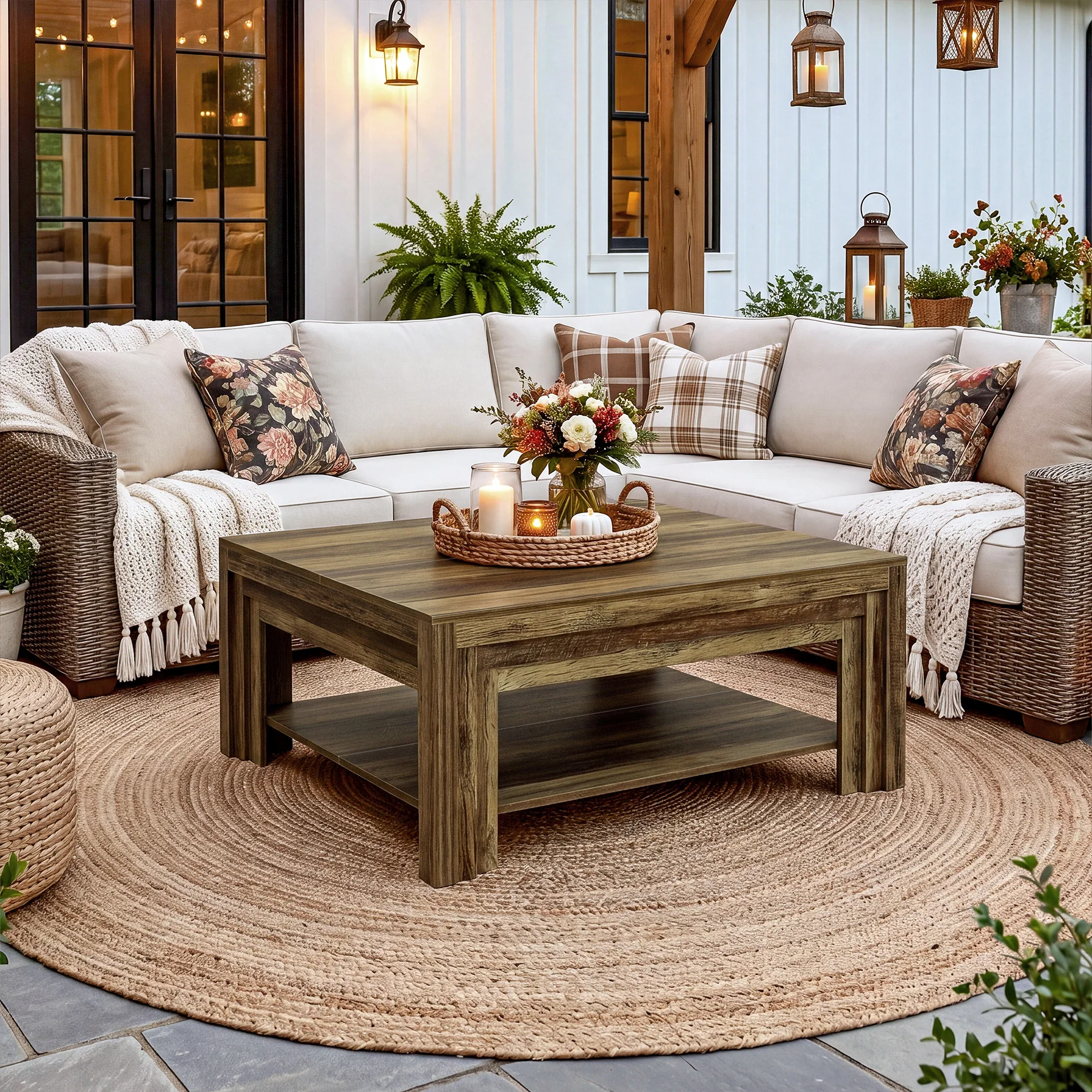 Tribesigns 39.37-Inch Square Coffee Table, Farmhouse Center Table with Shelf for Living Room - Image 14