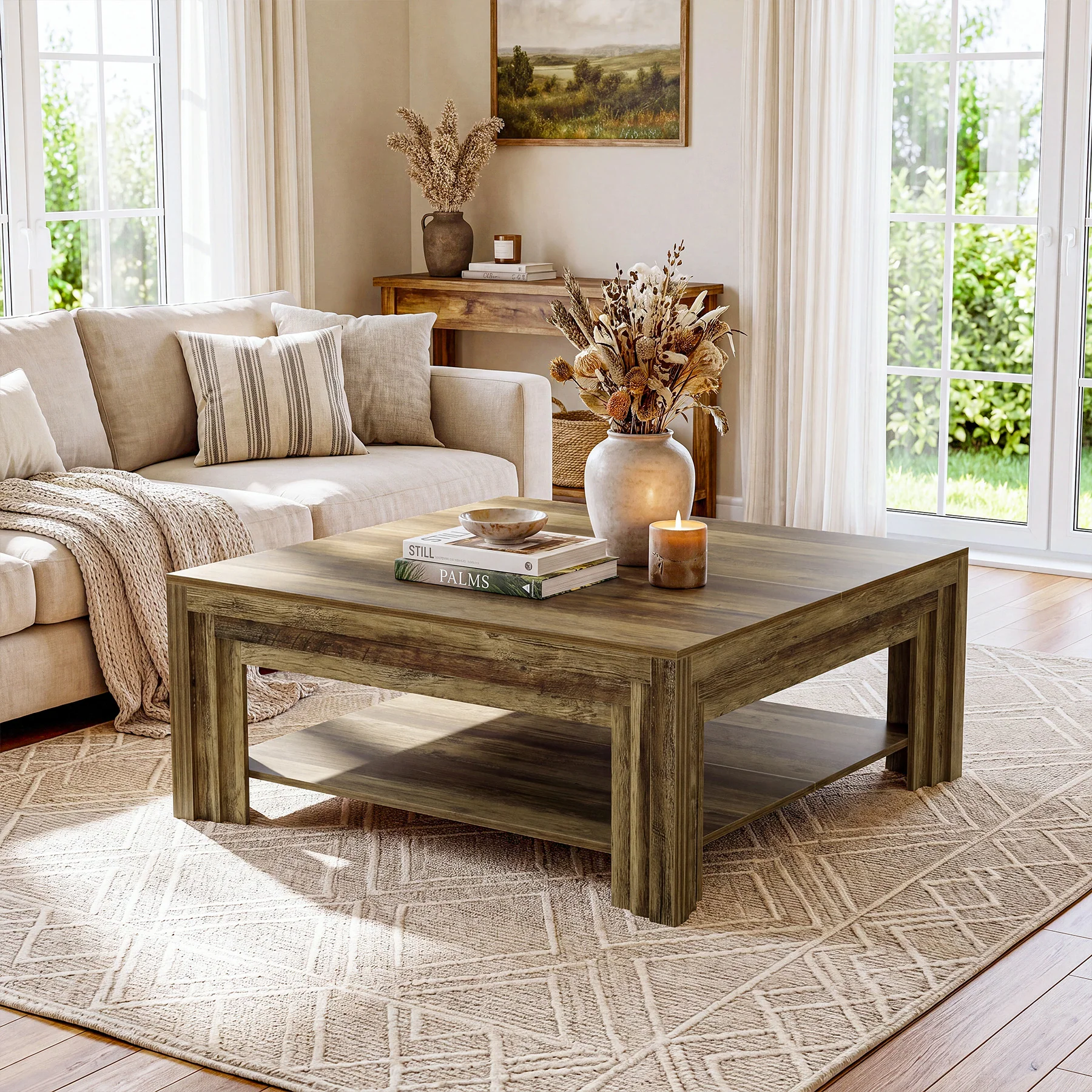 Tribesigns 39.37-Inch Square Coffee Table, Farmhouse Center Table with Shelf for Living Room - Image 20