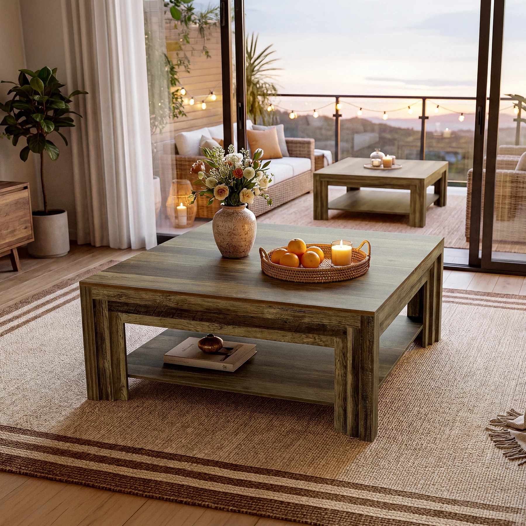 Tribesigns 39.37-Inch Square Coffee Table, Farmhouse Center Table with Shelf for Living Room - Image 22