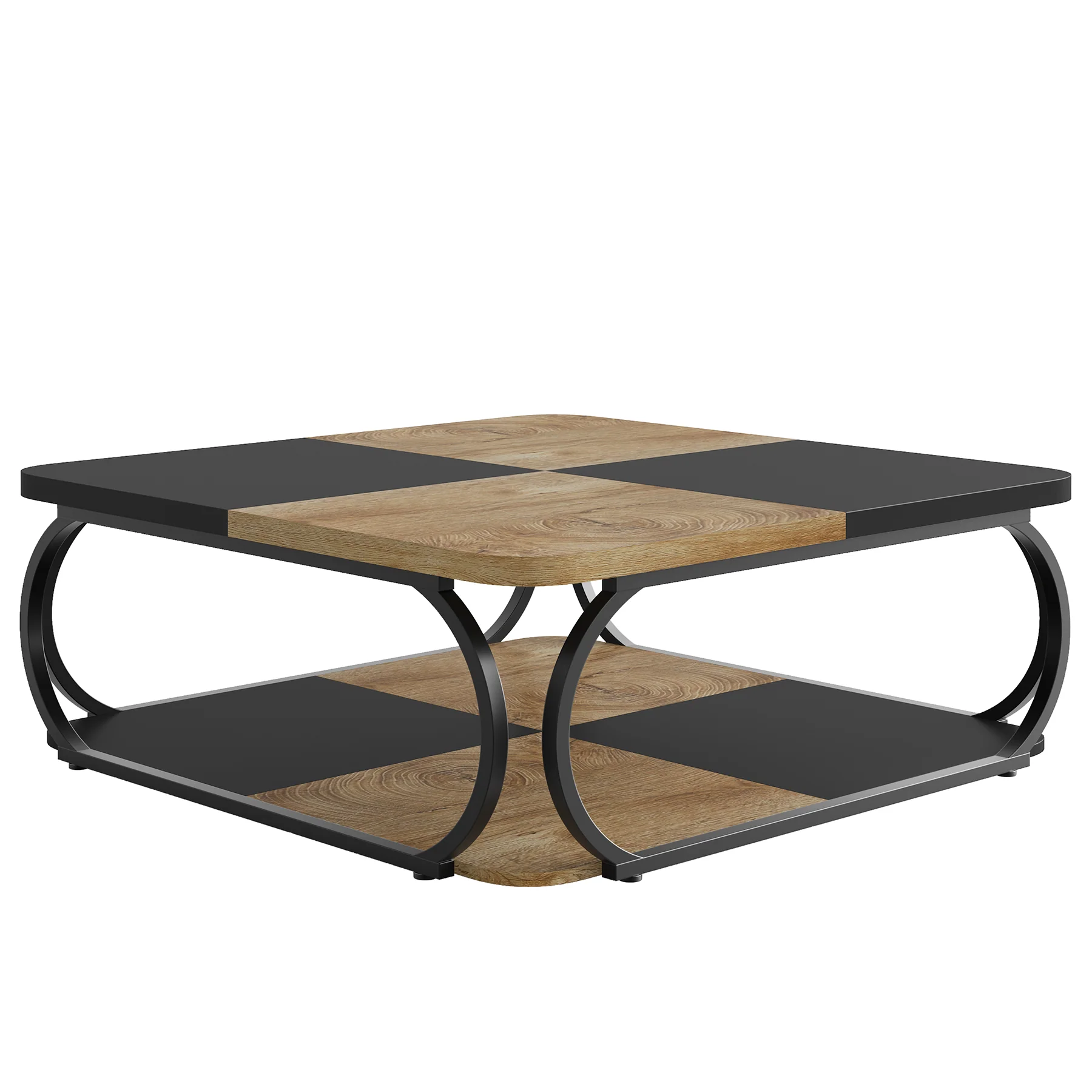 Square Coffee Table, 39" Central Cocktail Table with 2-Tier Shelves - Image 10
