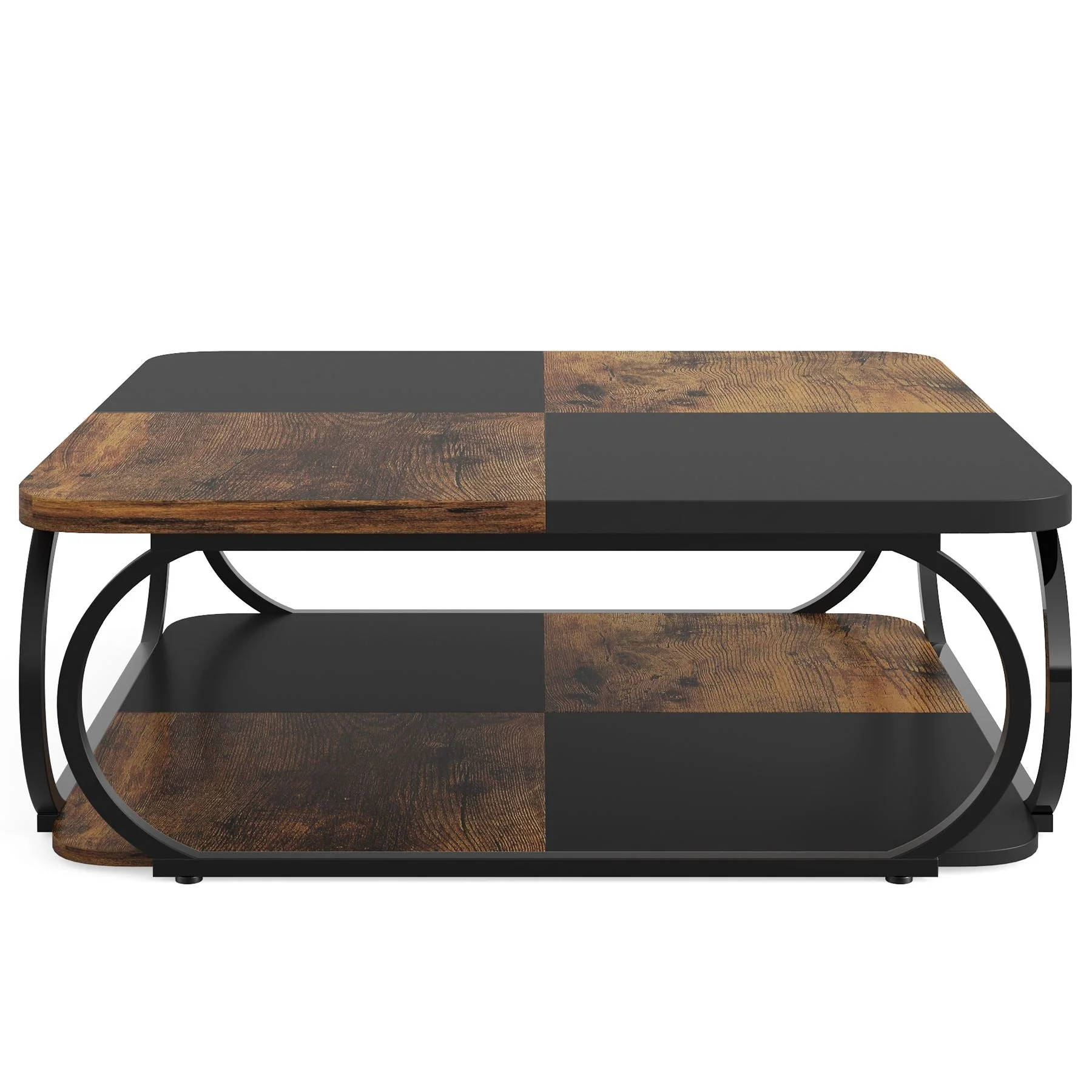 Square Coffee Table, 39" Central Cocktail Table with 2-Tier Shelves - Image 14