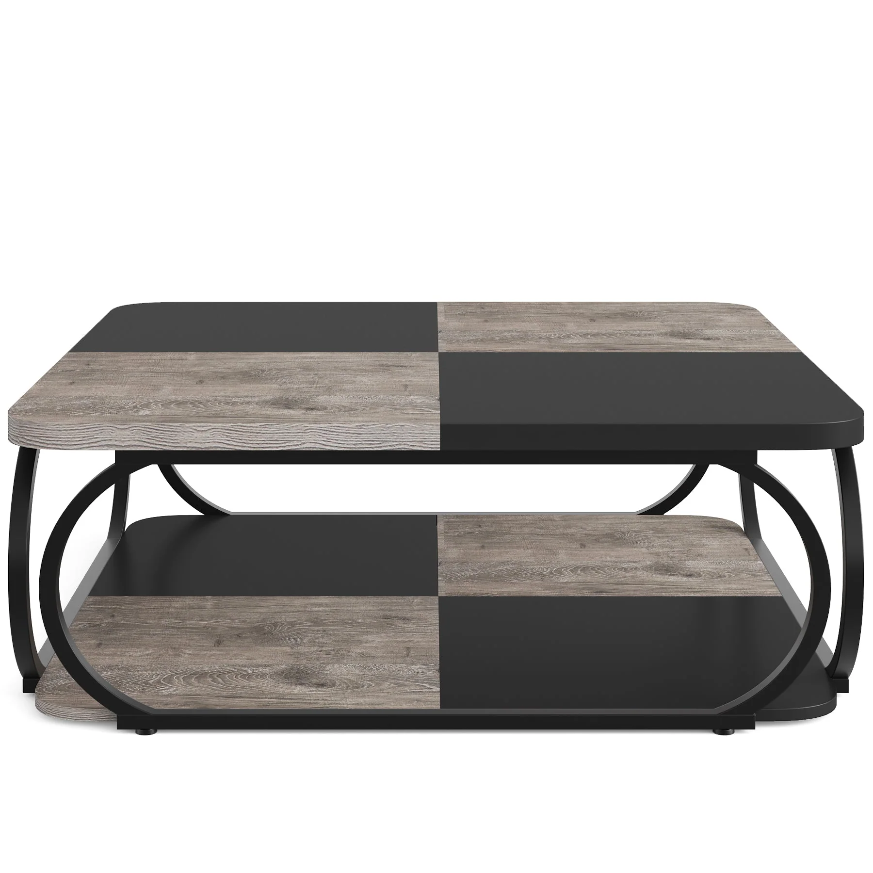 Square Coffee Table, 39" Central Cocktail Table with 2-Tier Shelves - Image 8