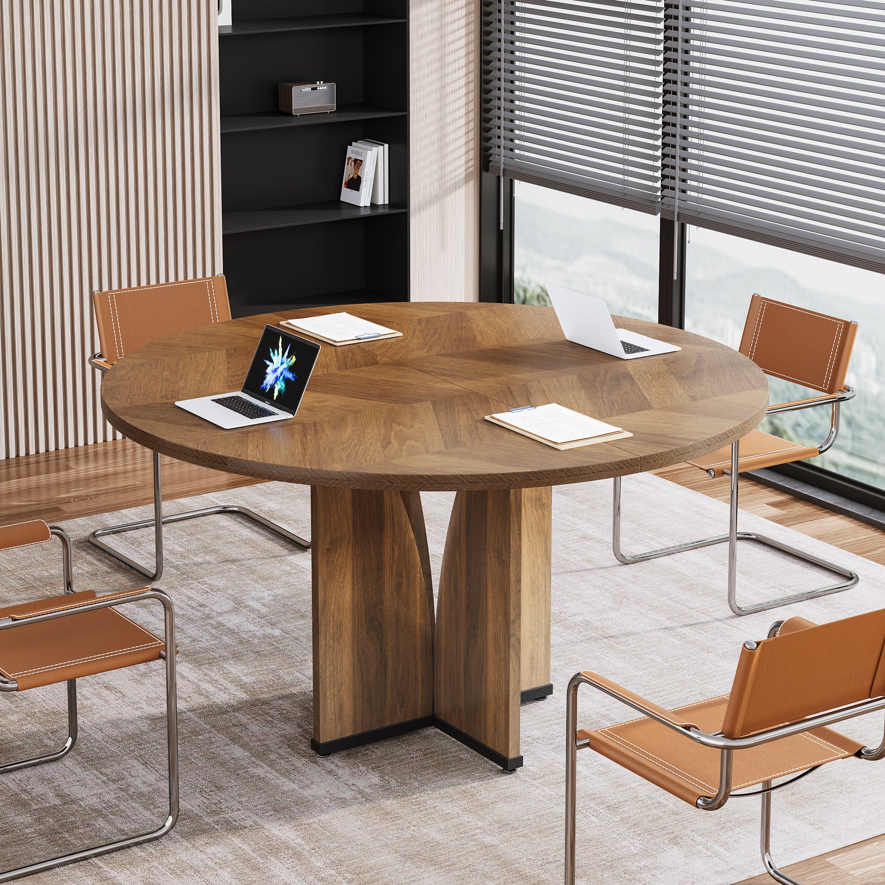 39" Round Conference Table for 4, Modern Meeting Table with Sturdy Base - Image 3