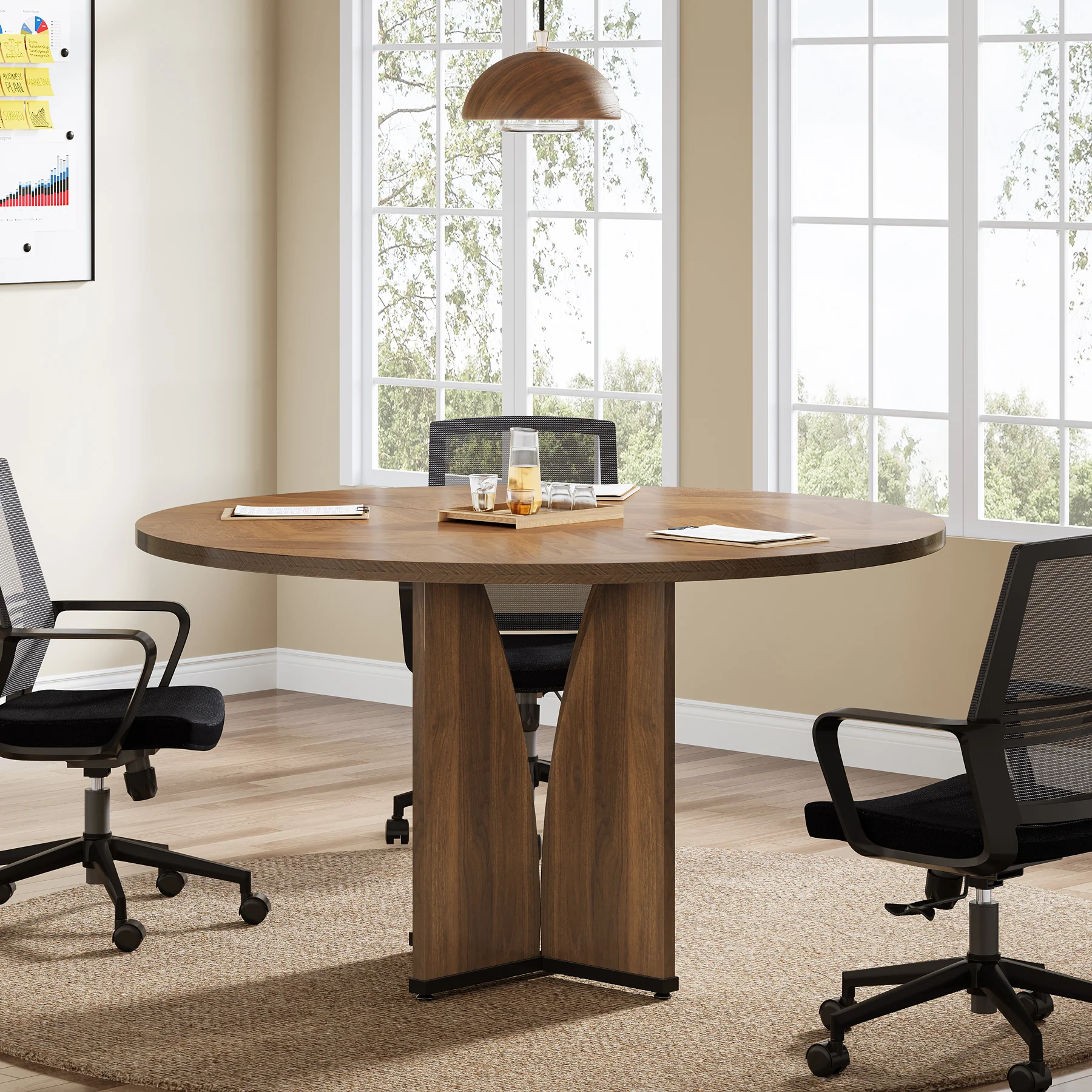39" Round Conference Table for 4, Modern Meeting Table with Sturdy Base - Image 4