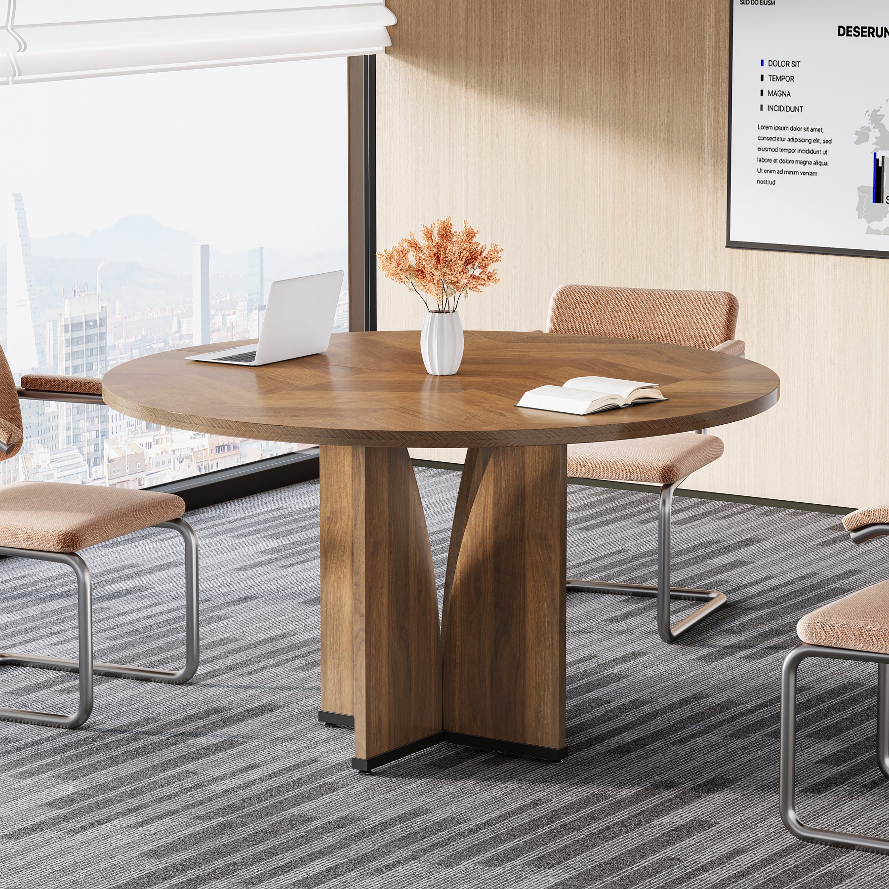 39" Round Conference Table for 4, Modern Meeting Table with Sturdy Base - Image 5