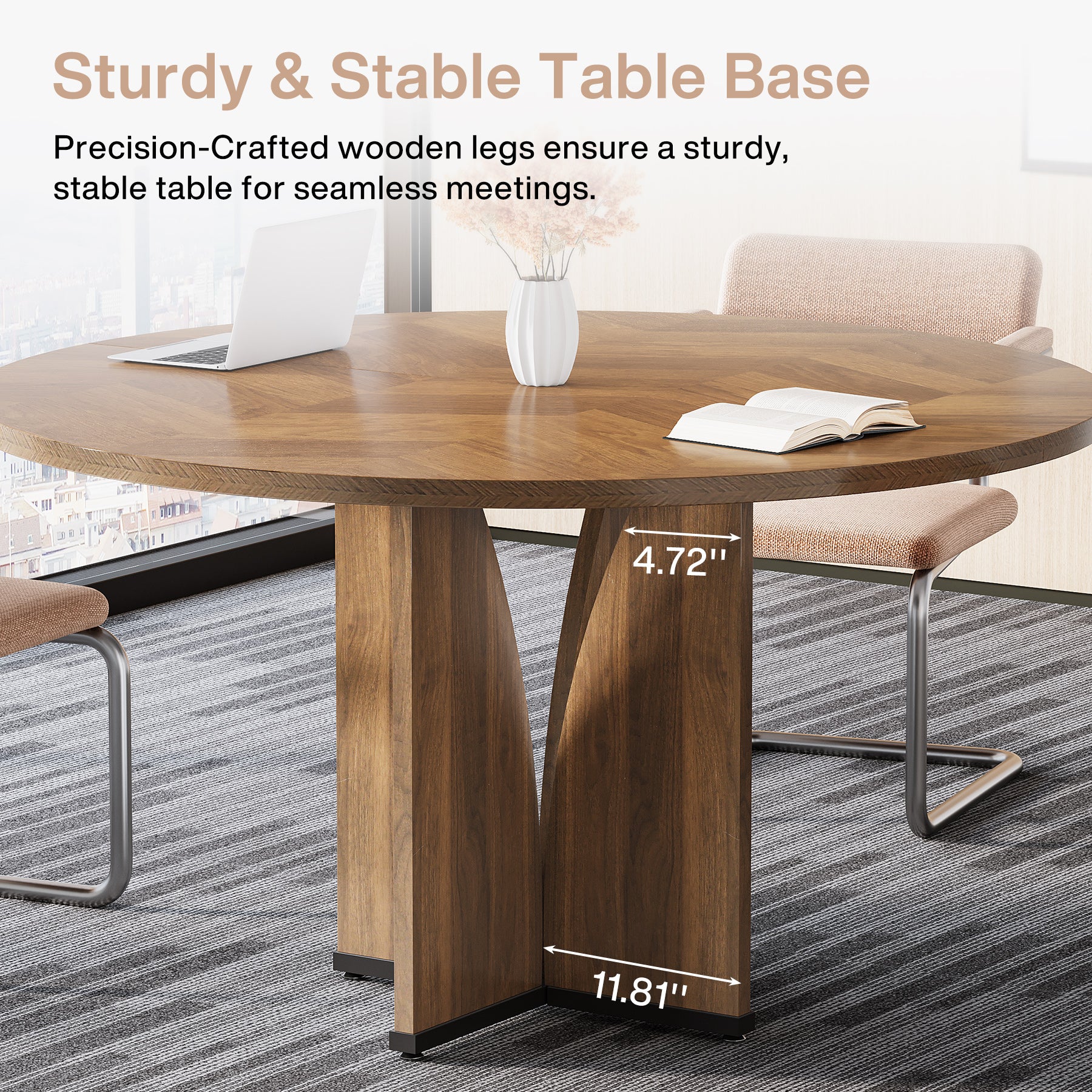 39" Round Conference Table for 4, Modern Meeting Table with Sturdy Base - Image 6