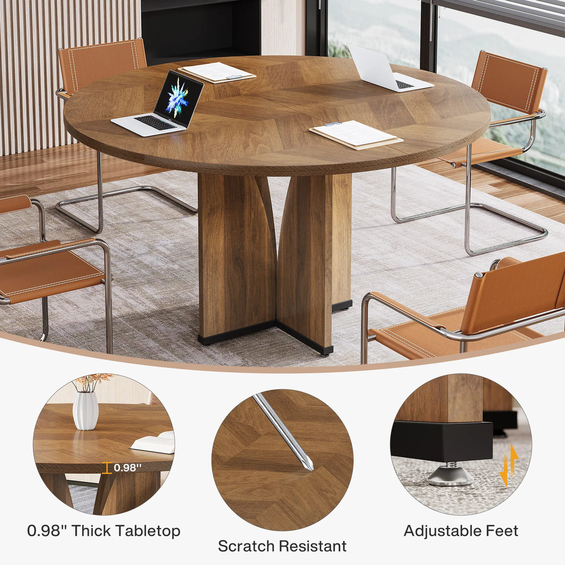 39" Round Conference Table for 4, Modern Meeting Table with Sturdy Base - Image 7