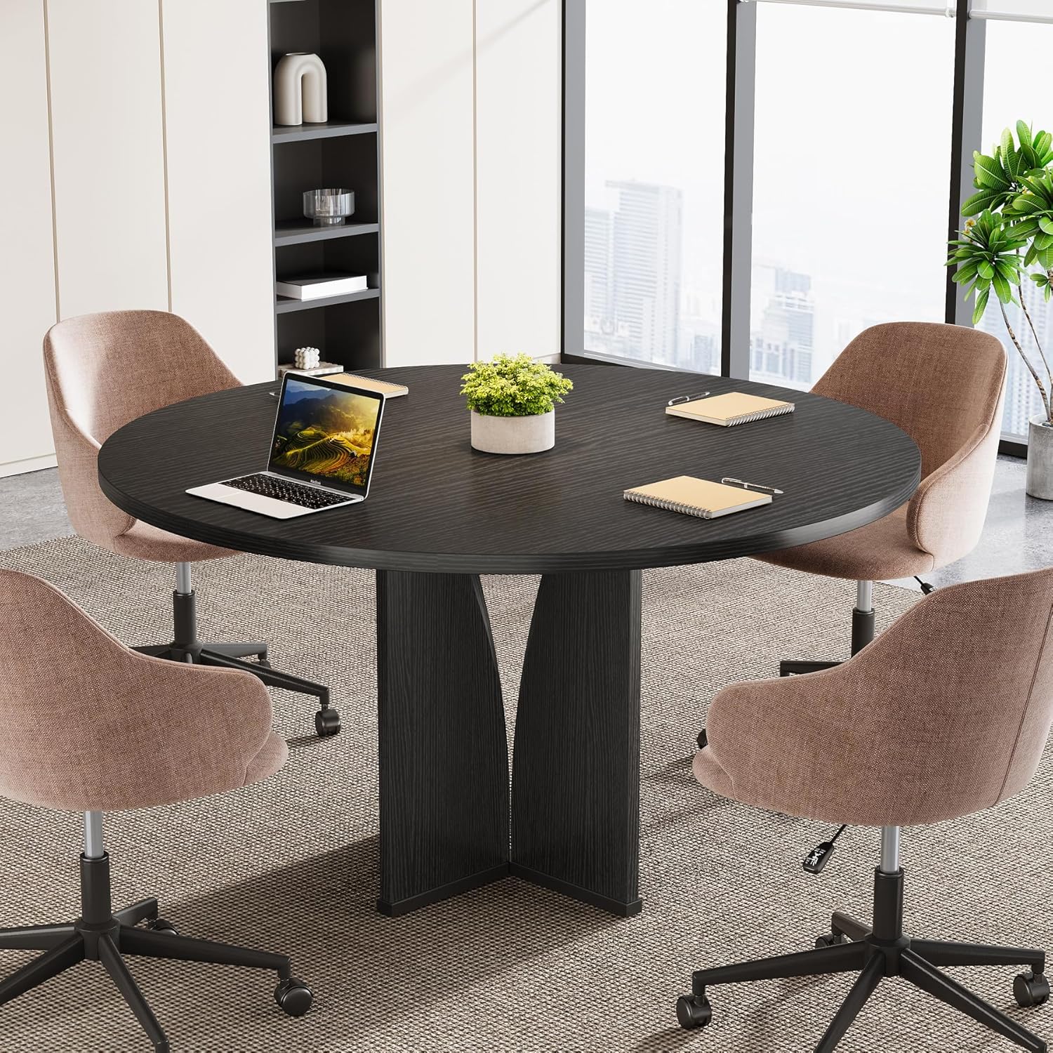 39" Round Conference Table for 4, Modern Meeting Table with Sturdy Base - Image 8