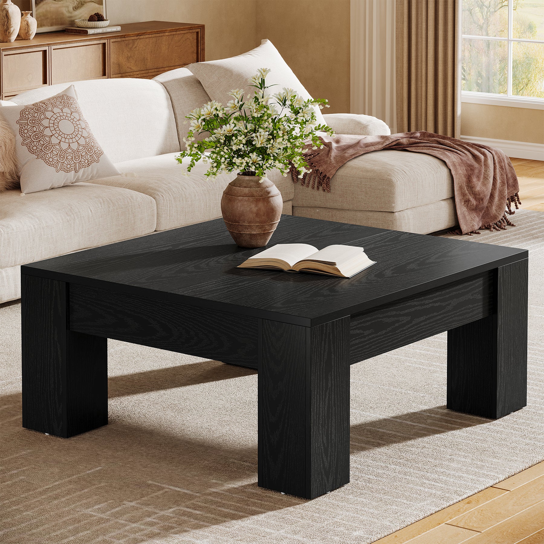 39" Square Coffee Table, Farmhouse Wood Coffee Table with Sturdy Legs - Image 9