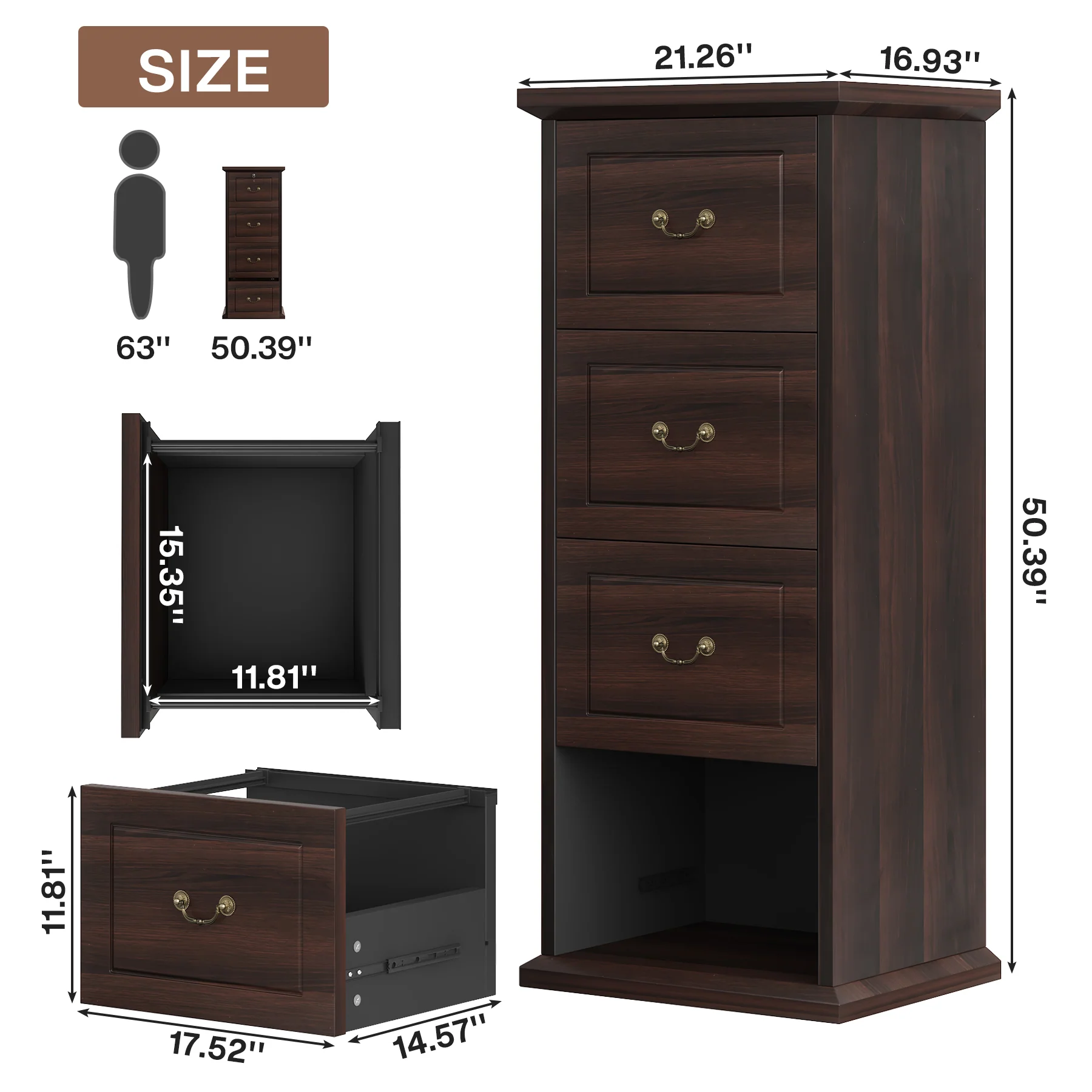 4-Drawer File Cabinet, Vertical Storage Filing Cabinet for A4 /Letter Size - Image 2