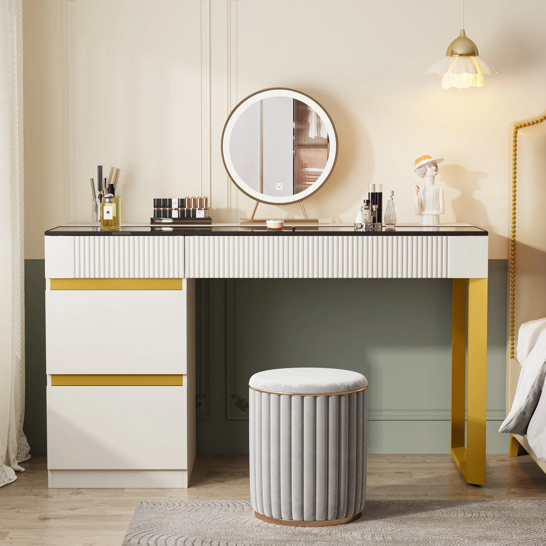 4-Drawer Makeup Vanity, Modern Dressing Table with Glass Desktop(Without Mirror) - Image 5