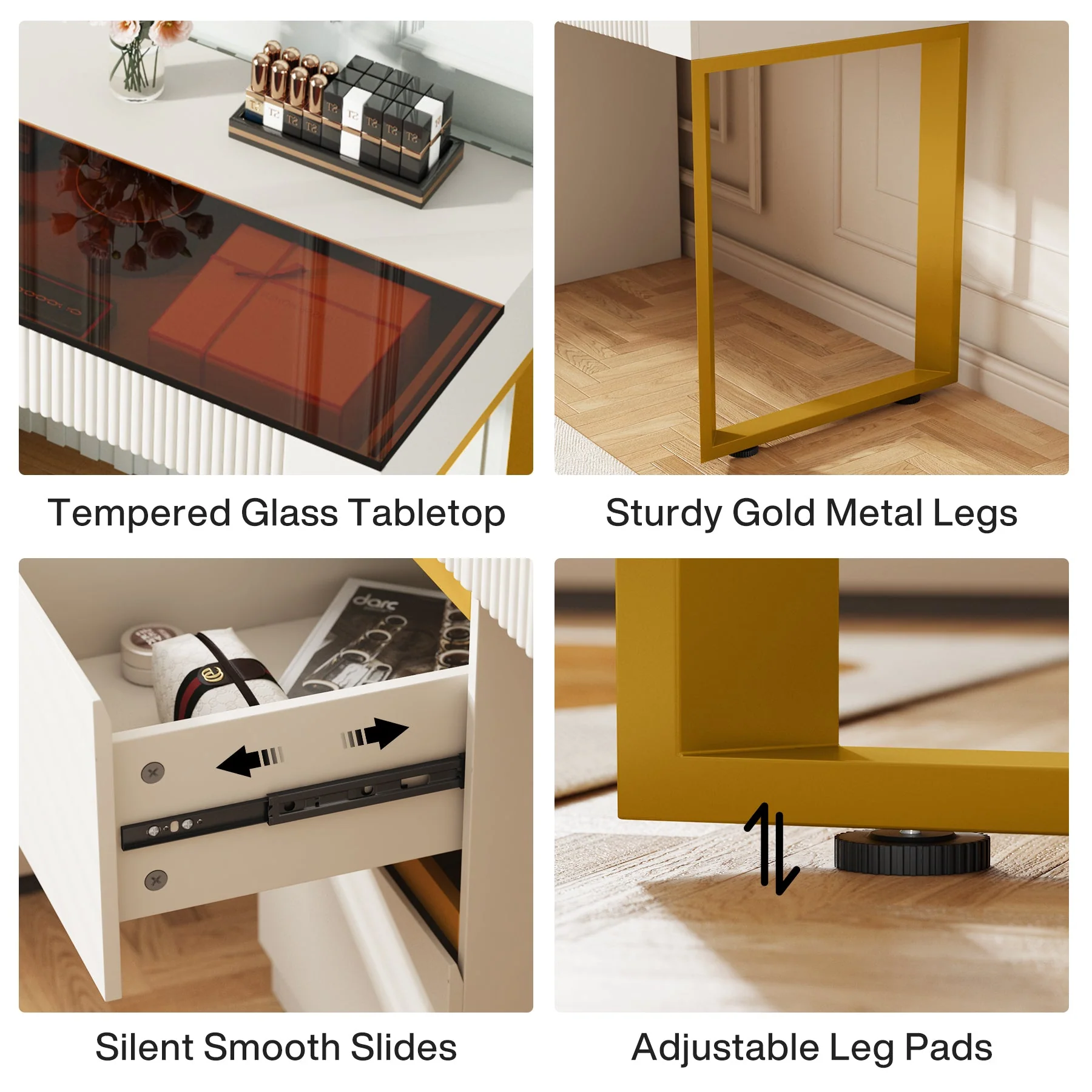 4-Drawer Makeup Vanity, Modern Dressing Table with Glass Desktop(Without Mirror) - Image 7