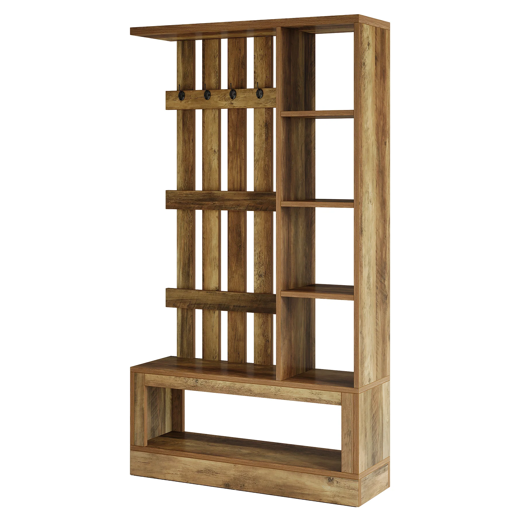 70.87" Farmhouse Hall Tree with Storage Bench & Hooks for Entryway - Image 8