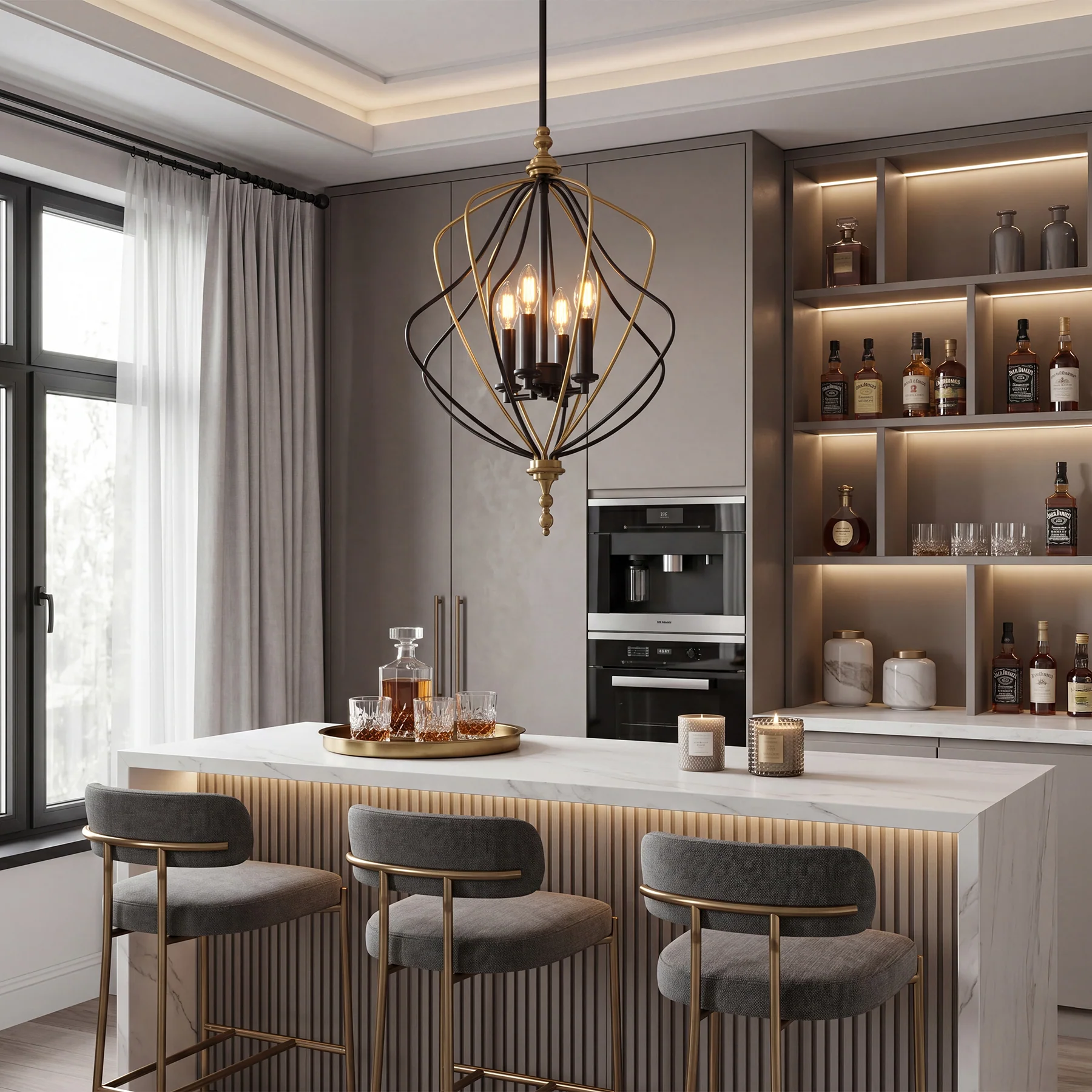 4-Light Chandelier, Modern Metal Cage Pendant Lighting for Living Room (Bulb Not Included) - Image 4