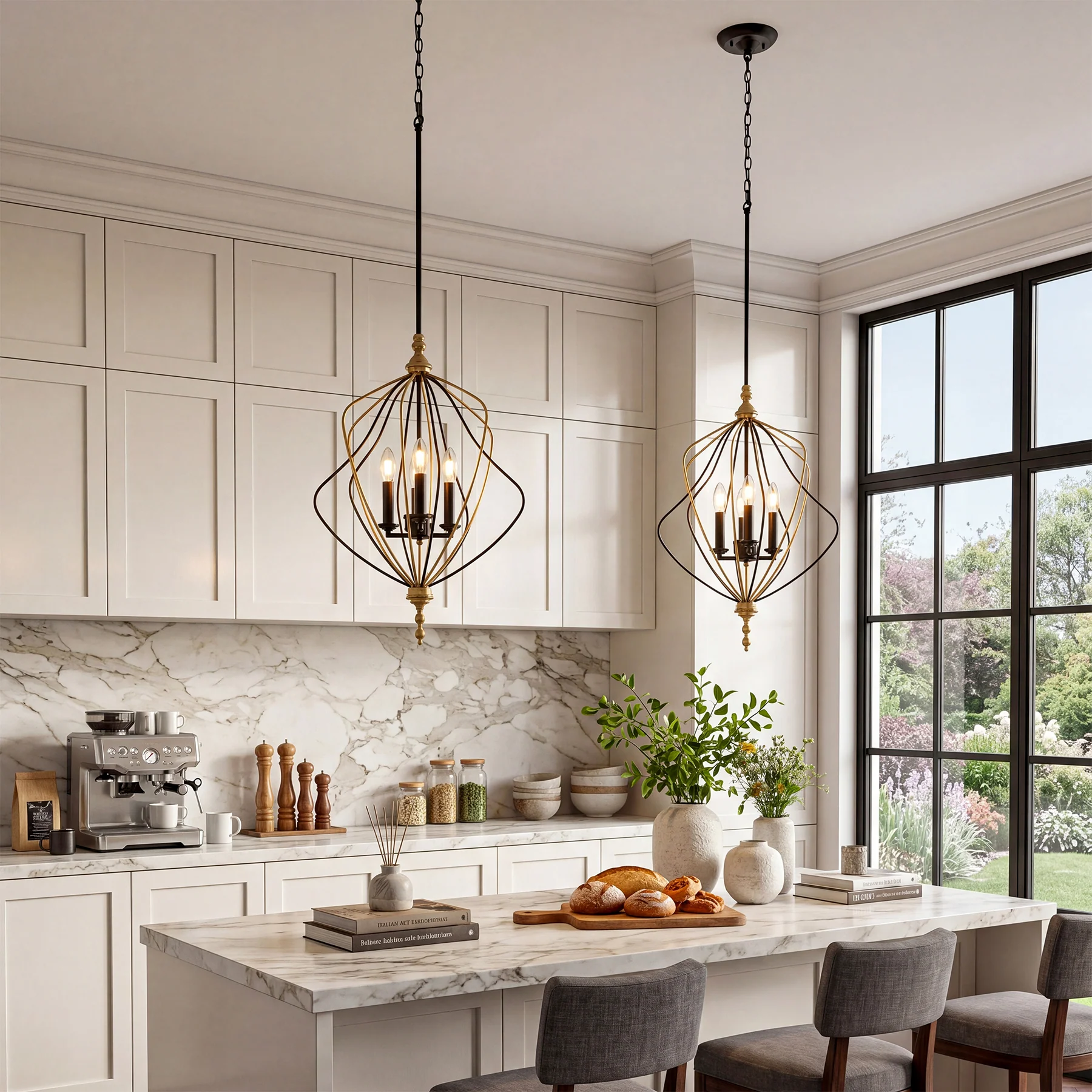 4-Light Chandelier, Modern Metal Cage Pendant Lighting for Living Room (Bulb Not Included) - Image 5