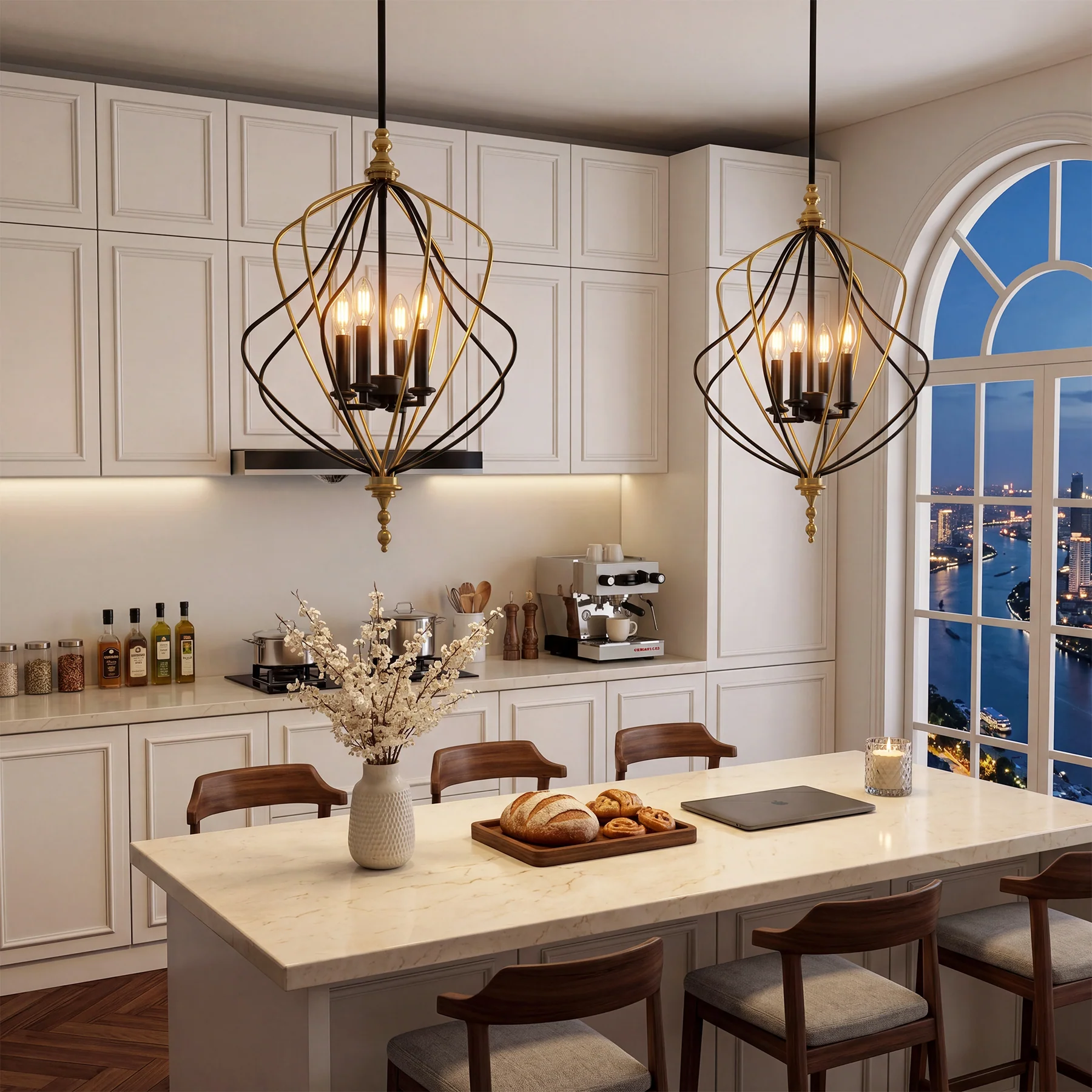 4-Light Chandelier, Modern Metal Cage Pendant Lighting for Living Room (Bulb Not Included) - Image 6