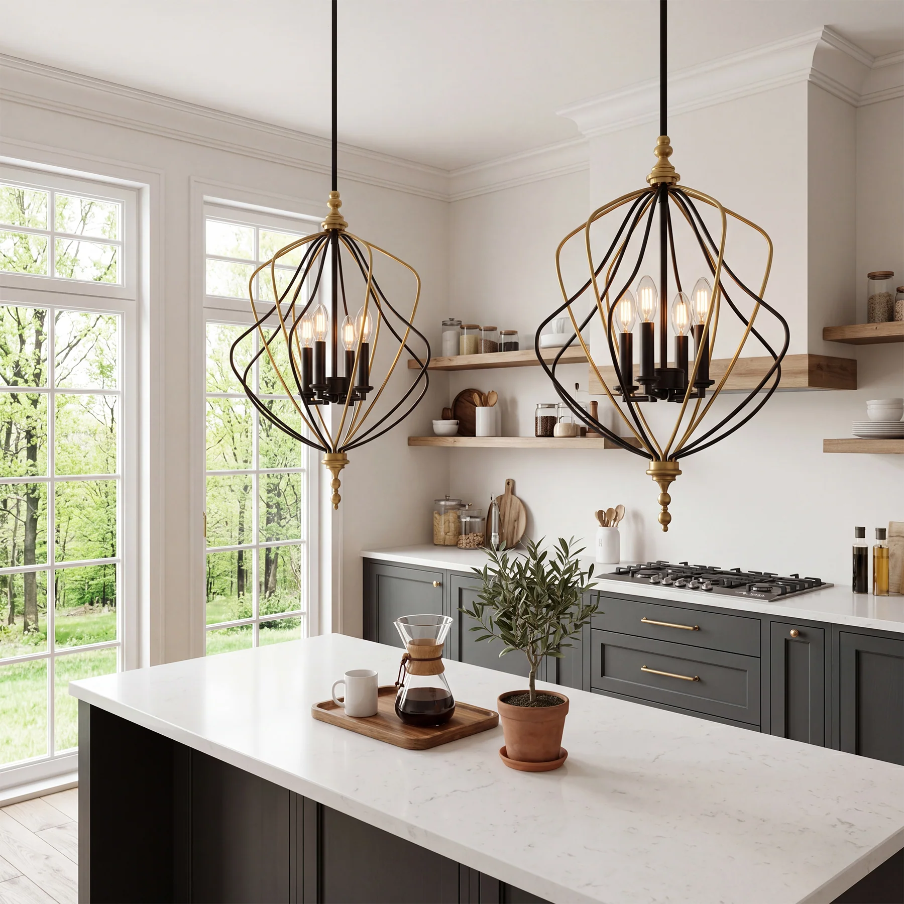 4-Light Chandelier, Modern Metal Cage Pendant Lighting for Living Room (Bulb Not Included) - Image 7