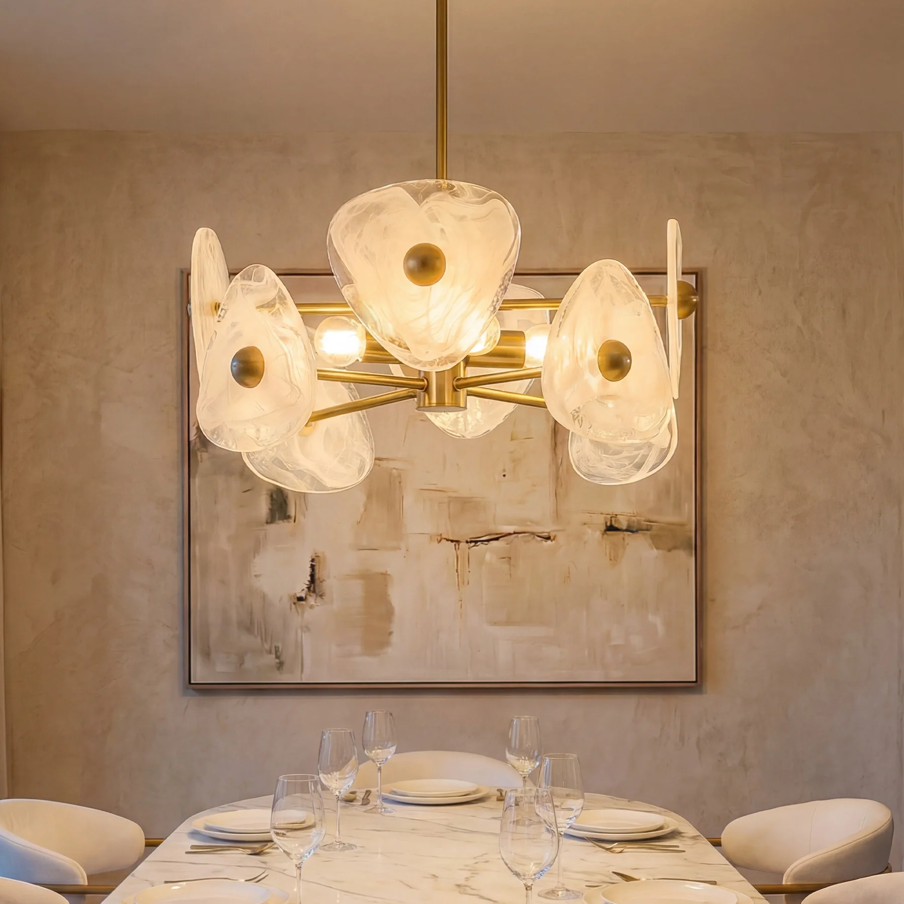4-Light Chandelier, Pendant Light Fixtures with Cloud Glass Shades