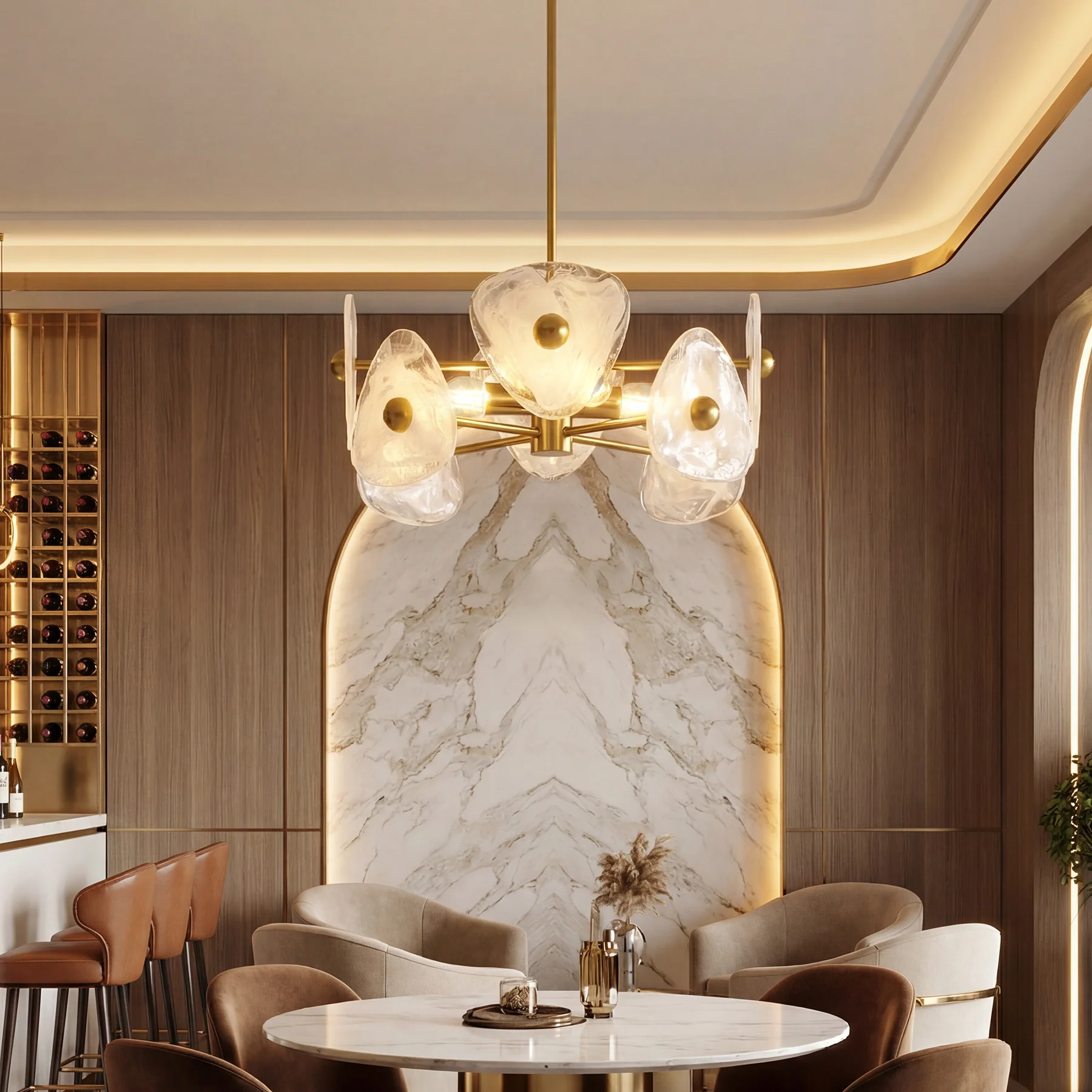 4-Light Chandelier, Pendant Light Fixtures with Cloud Glass Shades - Image 3