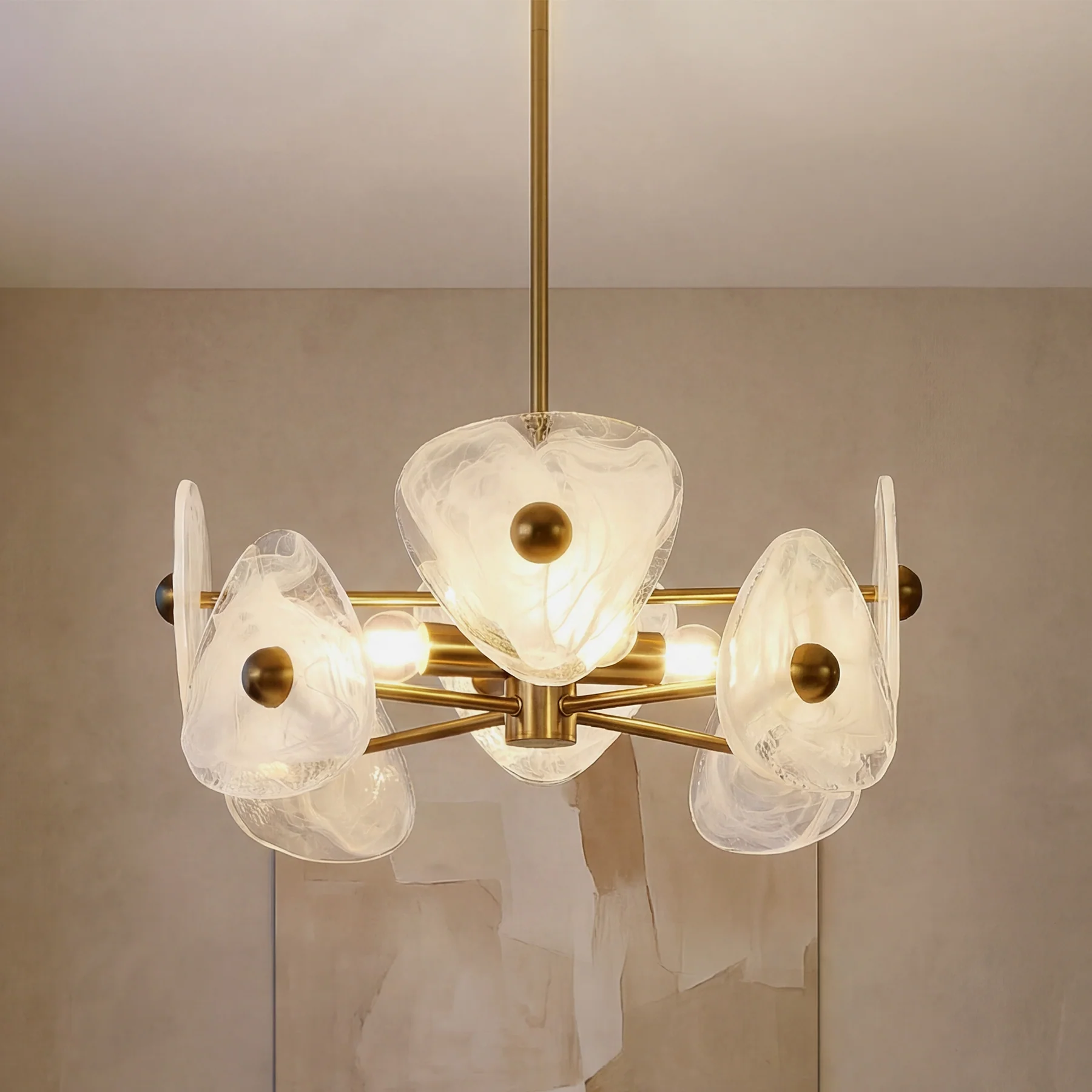 4-Light Chandelier, Pendant Light Fixtures with Cloud Glass Shades - Image 4