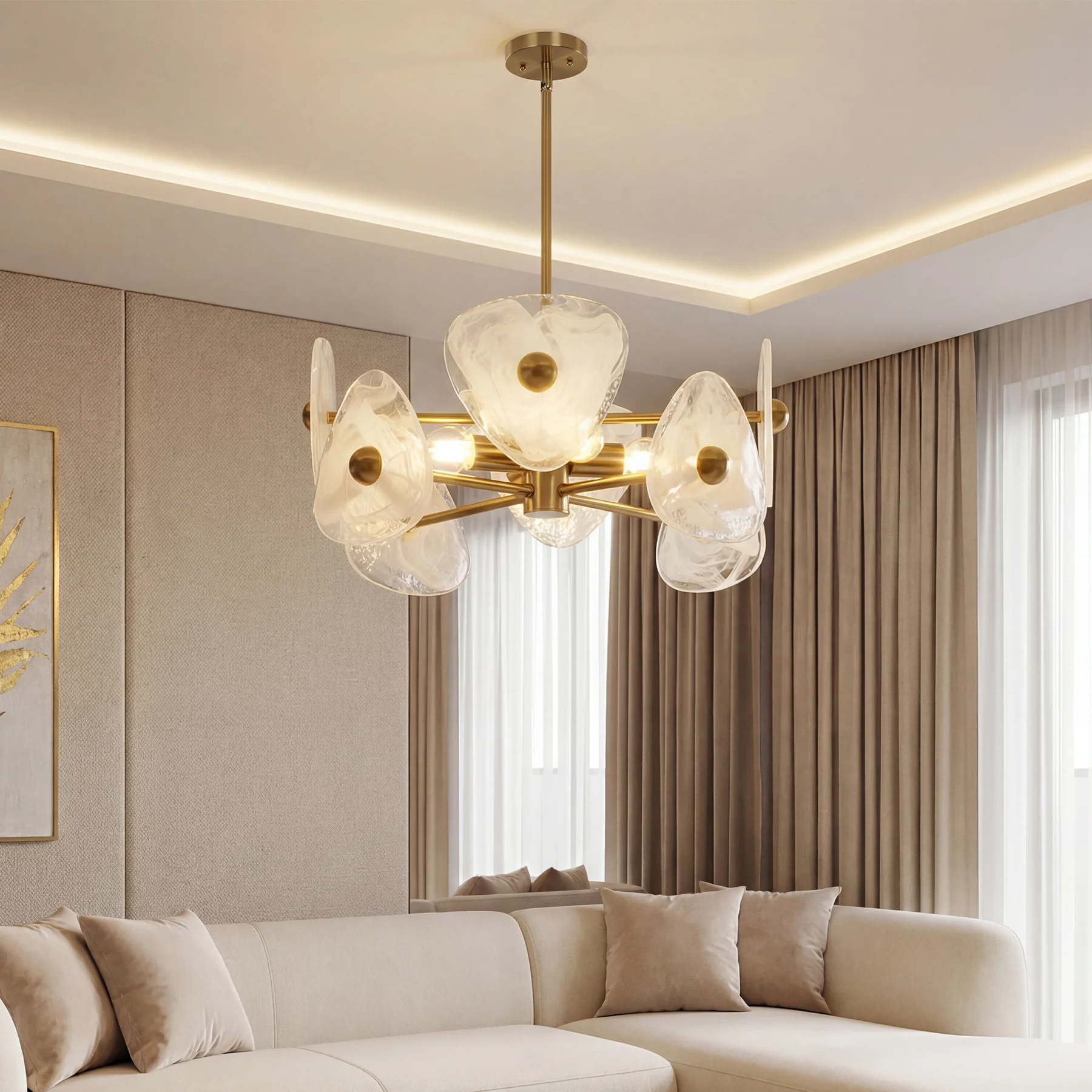 4-Light Chandelier, Pendant Light Fixtures with Cloud Glass Shades - Image 5