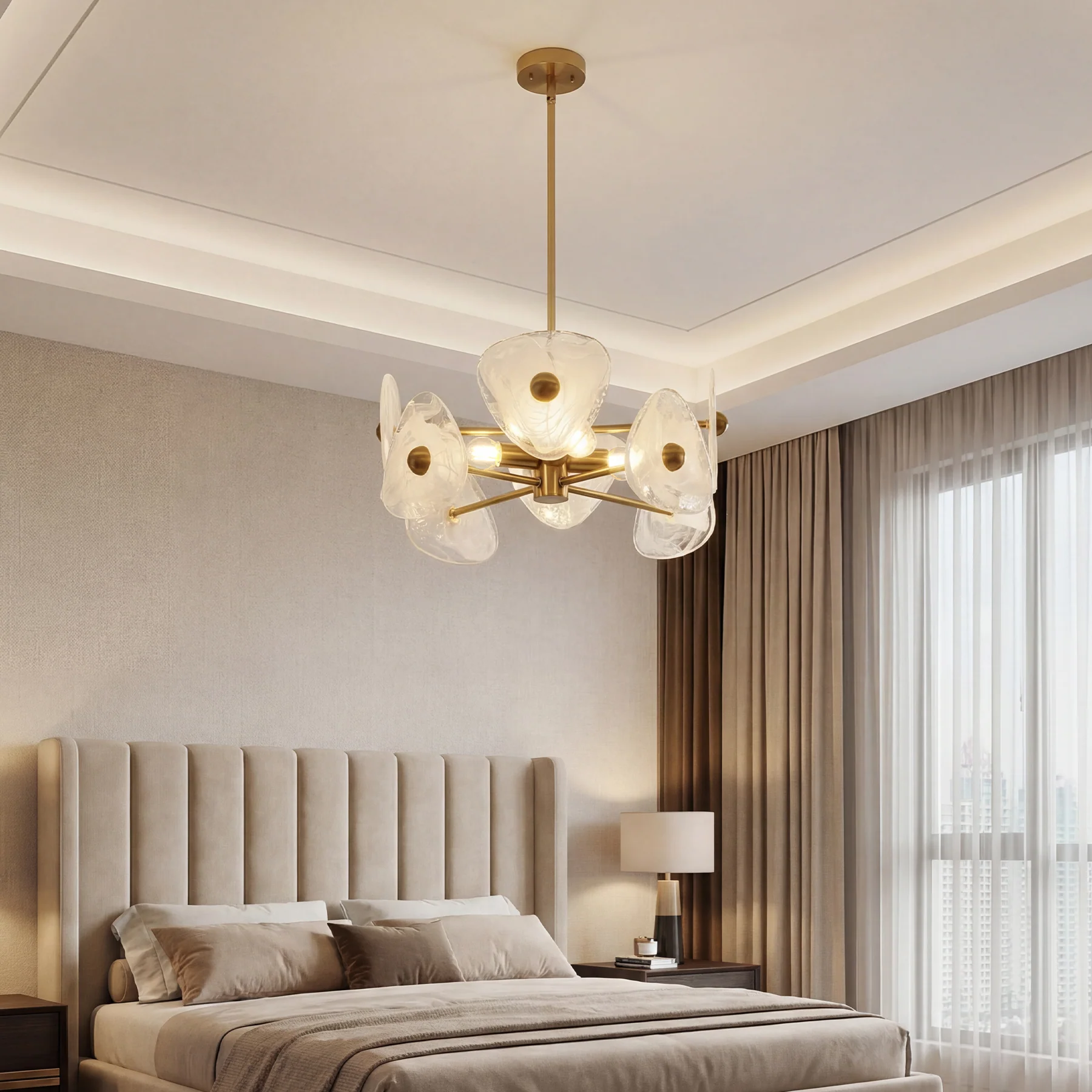 4-Light Chandelier, Pendant Light Fixtures with Cloud Glass Shades - Image 6