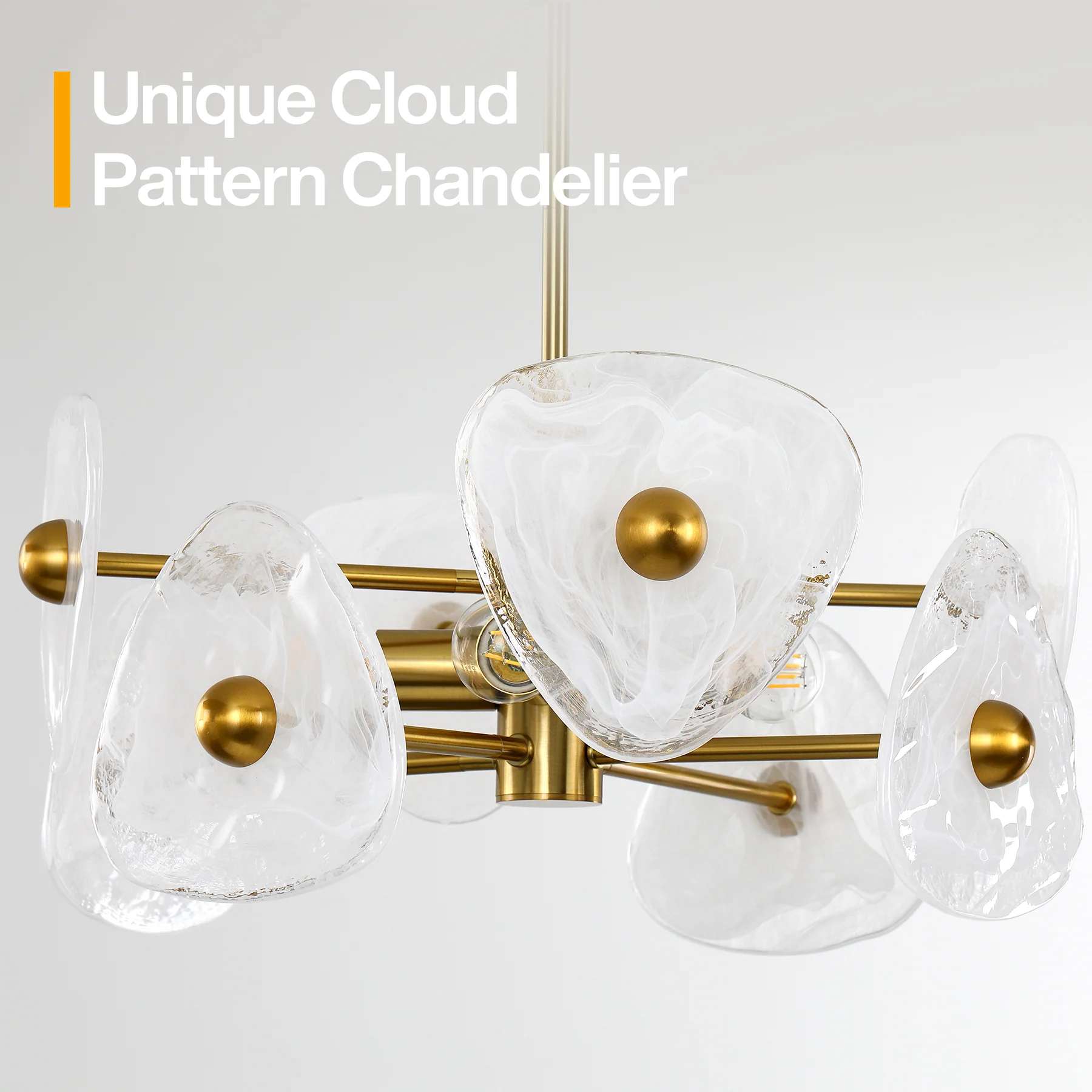 4-Light Chandelier, Pendant Light Fixtures with Cloud Glass Shades - Image 7
