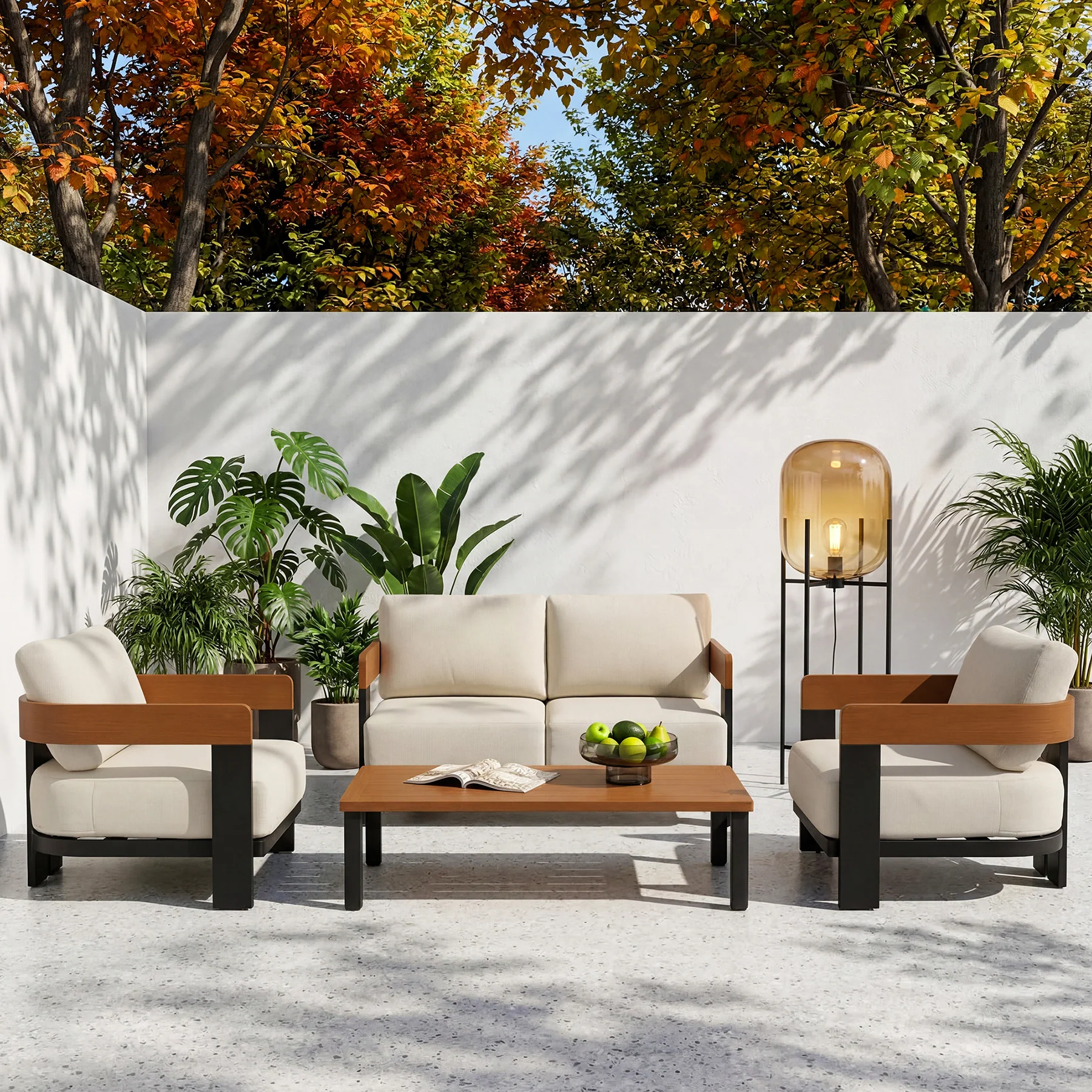 4-Piece Patio Conversation Set, 4 Seats Outdoor Sectional with Coffee Table - Image 4