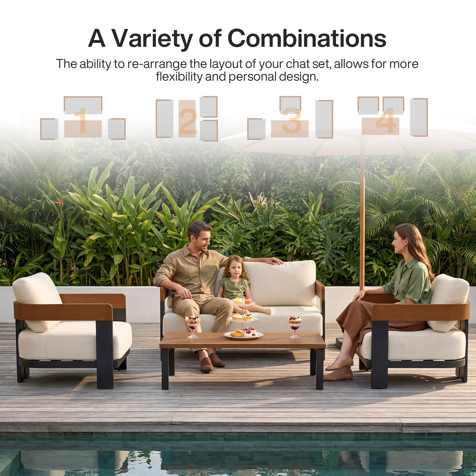 4-Piece Patio Conversation Set, 4 Seats Outdoor Sectional with Coffee Table - Image 5