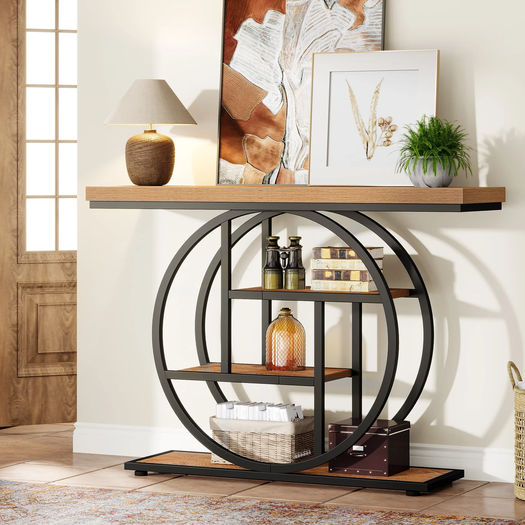 41.3" Console Table, Industrial 4-Tier Sofa Entryway Table with Circle Base - Image 11
