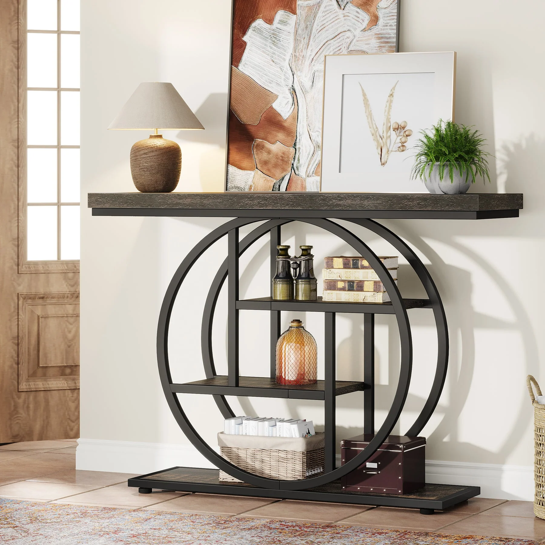41.3" Console Table, Industrial 4-Tier Sofa Entryway Table with Circle Base - Image 13